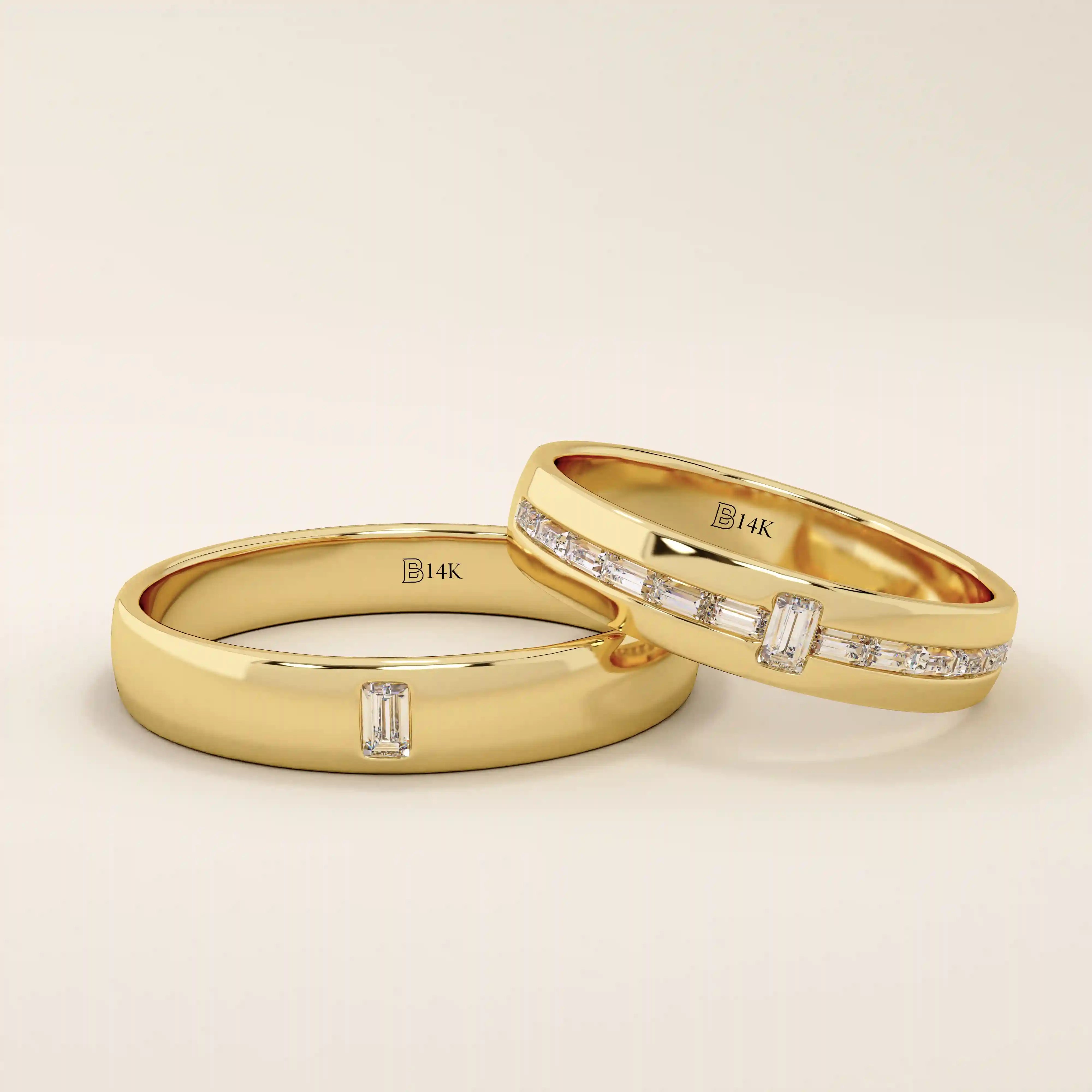 14K SOLID GOLD CHANNEL SET solo moissanite BAGUETTE ALLIANCE WEDDING BAND FOR WOMEN