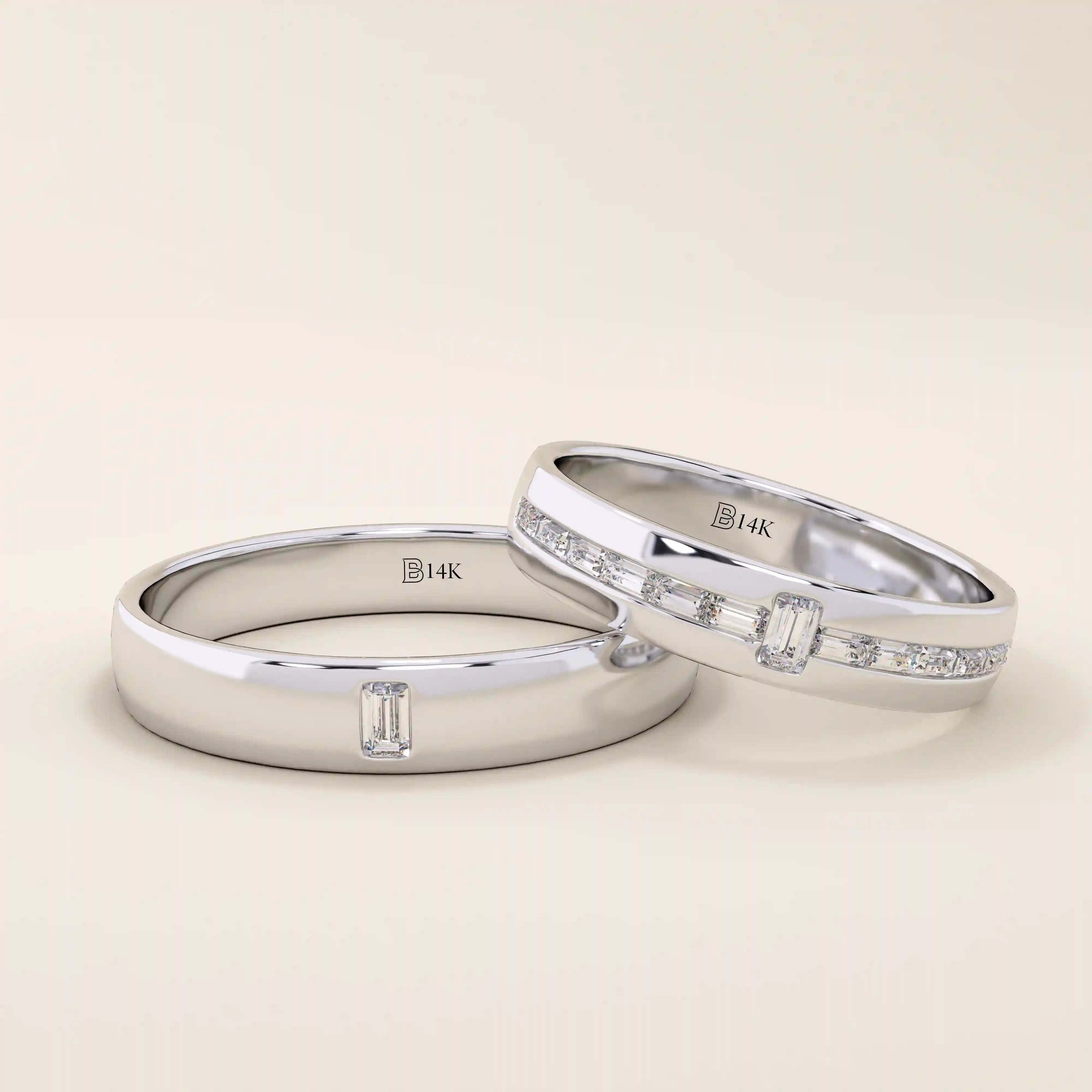 14K SOLID GOLD CHANNEL SET solo moissanite BAGUETTE ALLIANCE WEDDING BAND FOR WOMEN