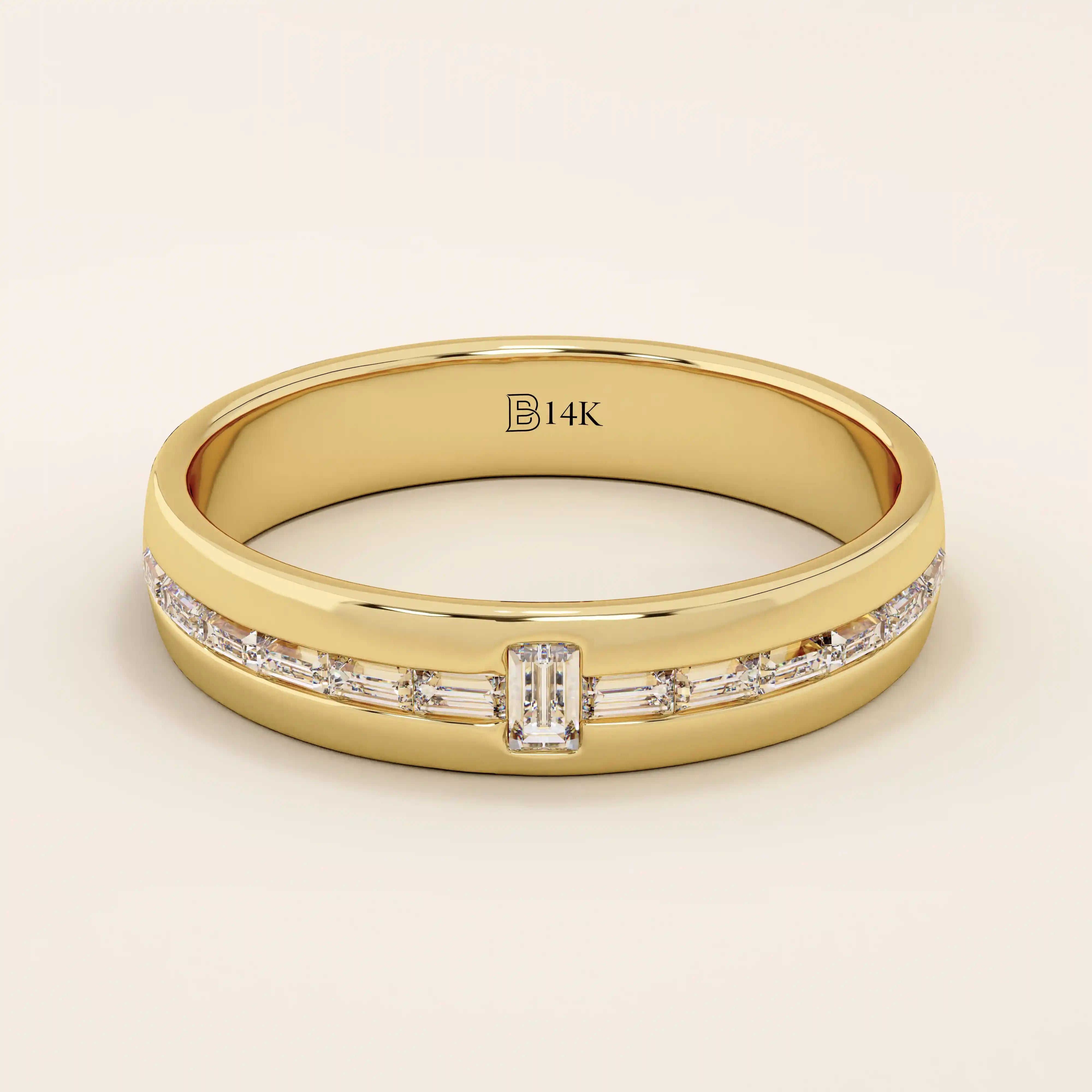 14K SOLID GOLD CHANNEL SET HALF ETERNITY BAGUETTE ALLIANCE WEDDING BAND FOR WOMEN