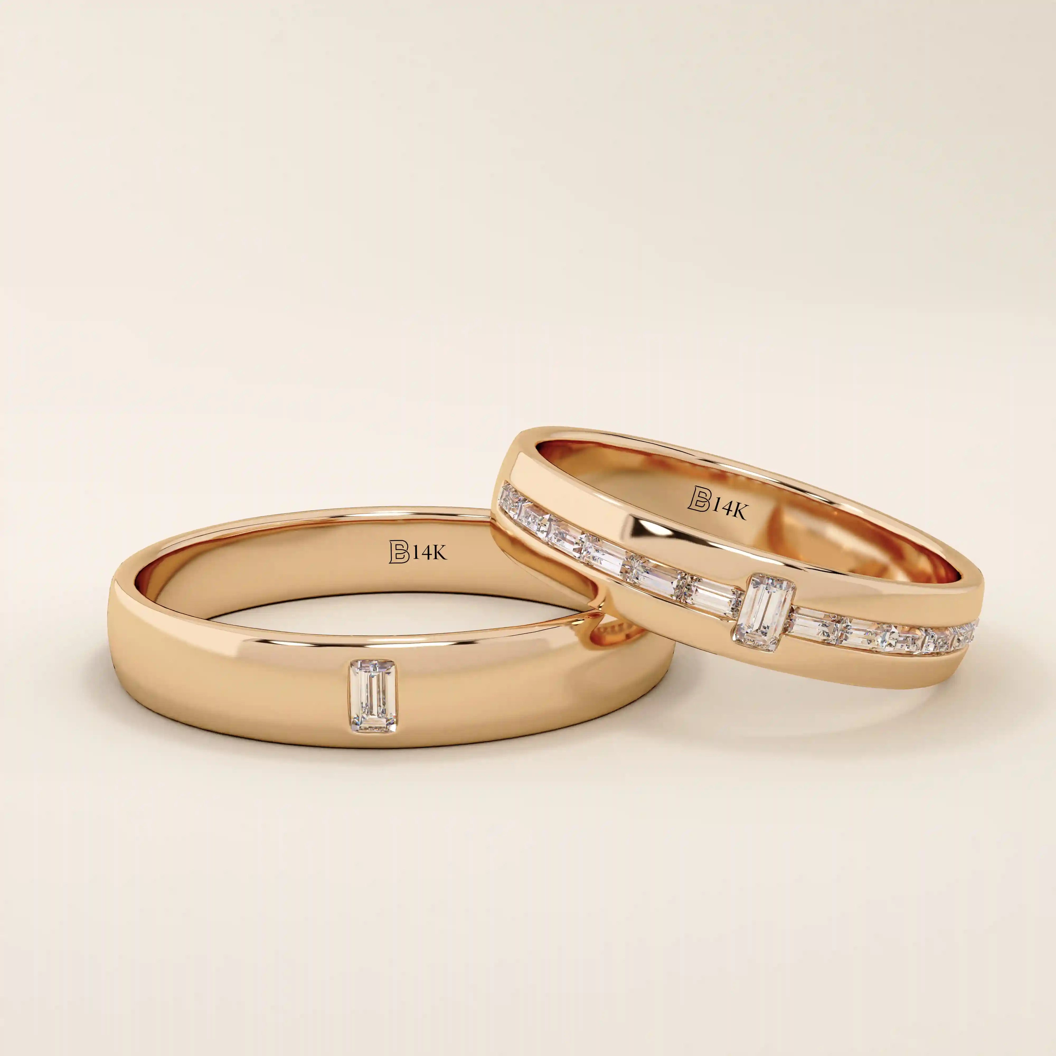14K SOLID GOLD CHANNEL SET solo moissanite BAGUETTE ALLIANCE WEDDING BAND FOR WOMEN