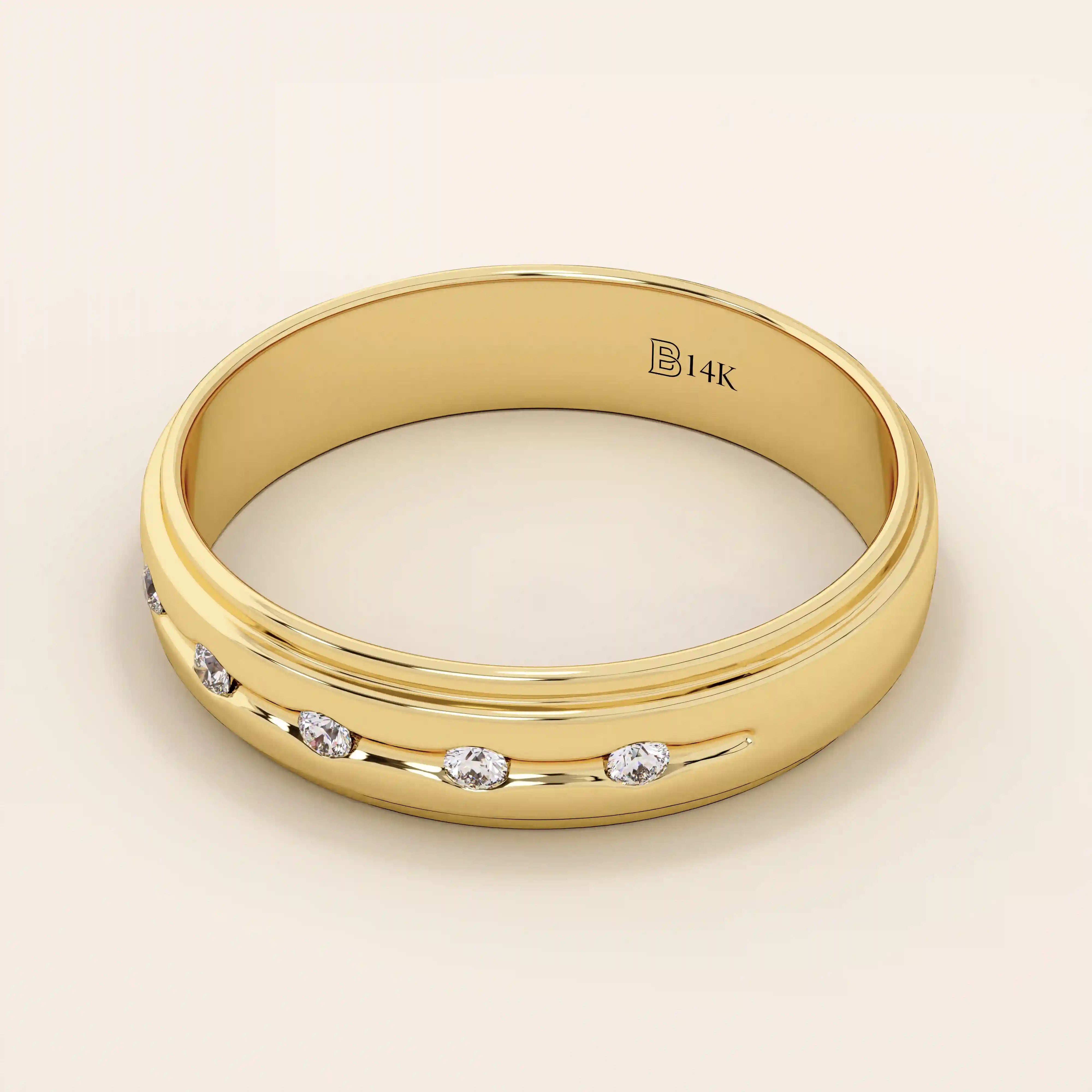14K SOLID GOLD FLUSH SET 5 MOISSANITE STONE ALLIANCE WEDDING BAND