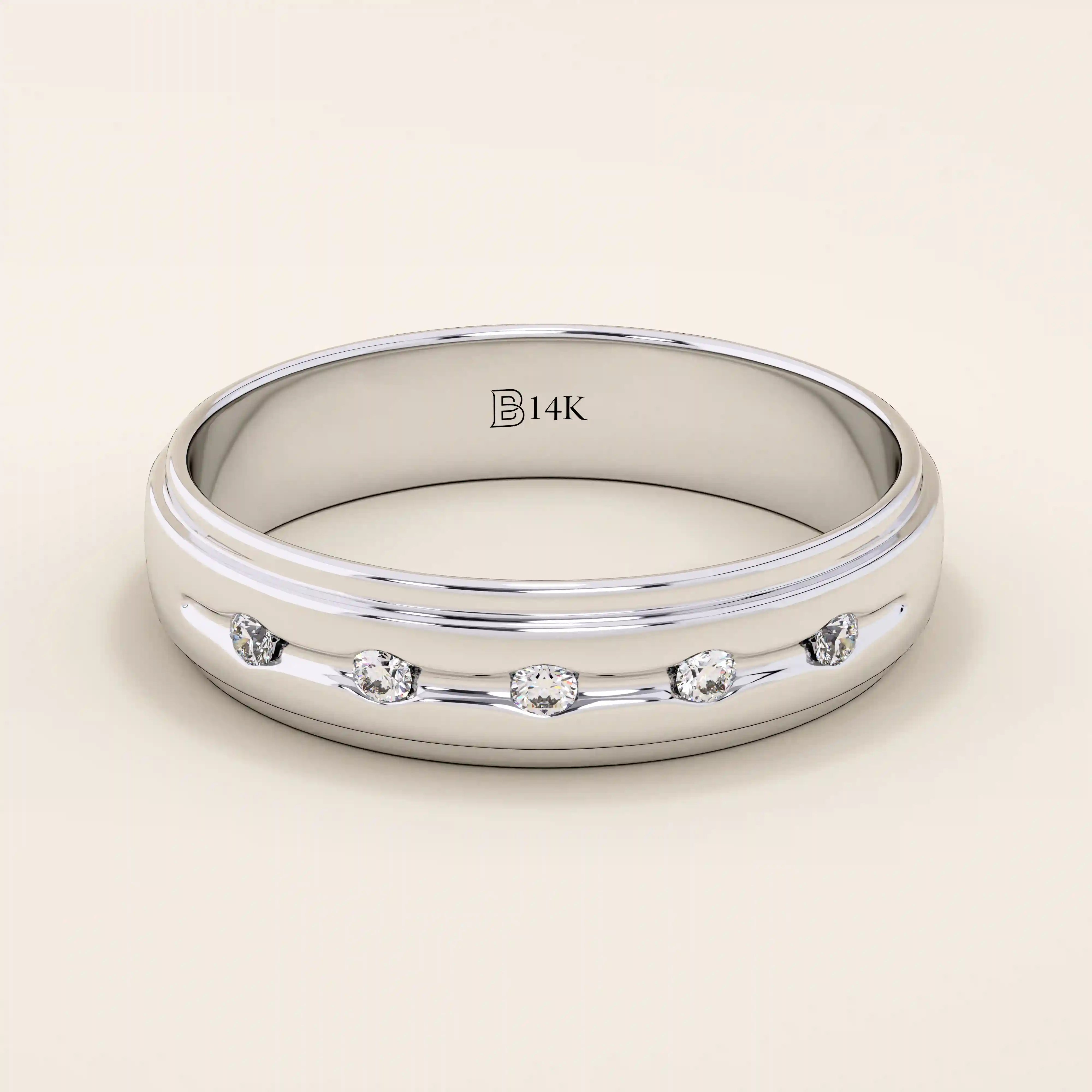 14K SOLID GOLD FLUSH SET 5 MOISSANITE STONE ALLIANCE WEDDING BAND