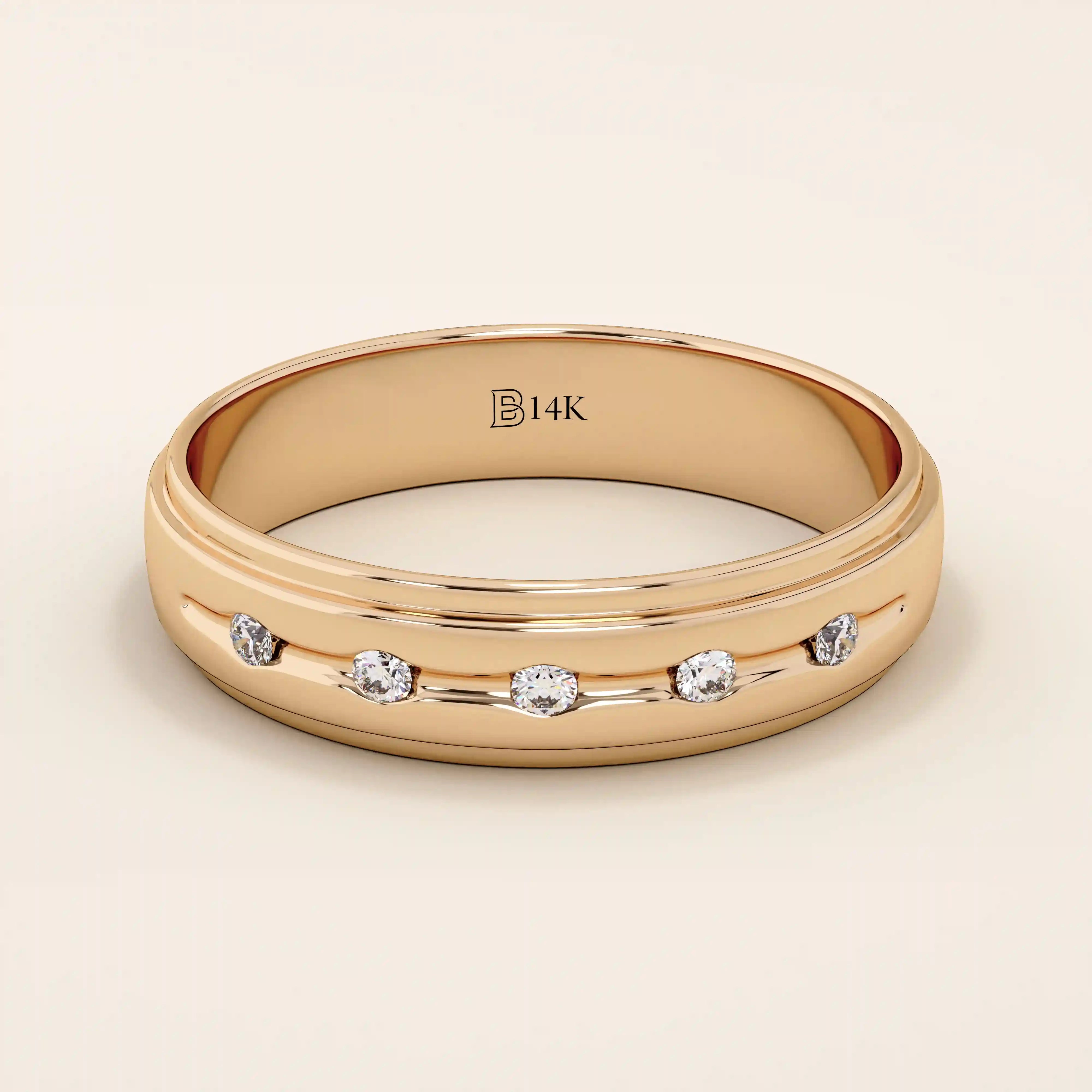 14K SOLID GOLD FLUSH SET 5 MOISSANITE STONE ALLIANCE WEDDING BAND