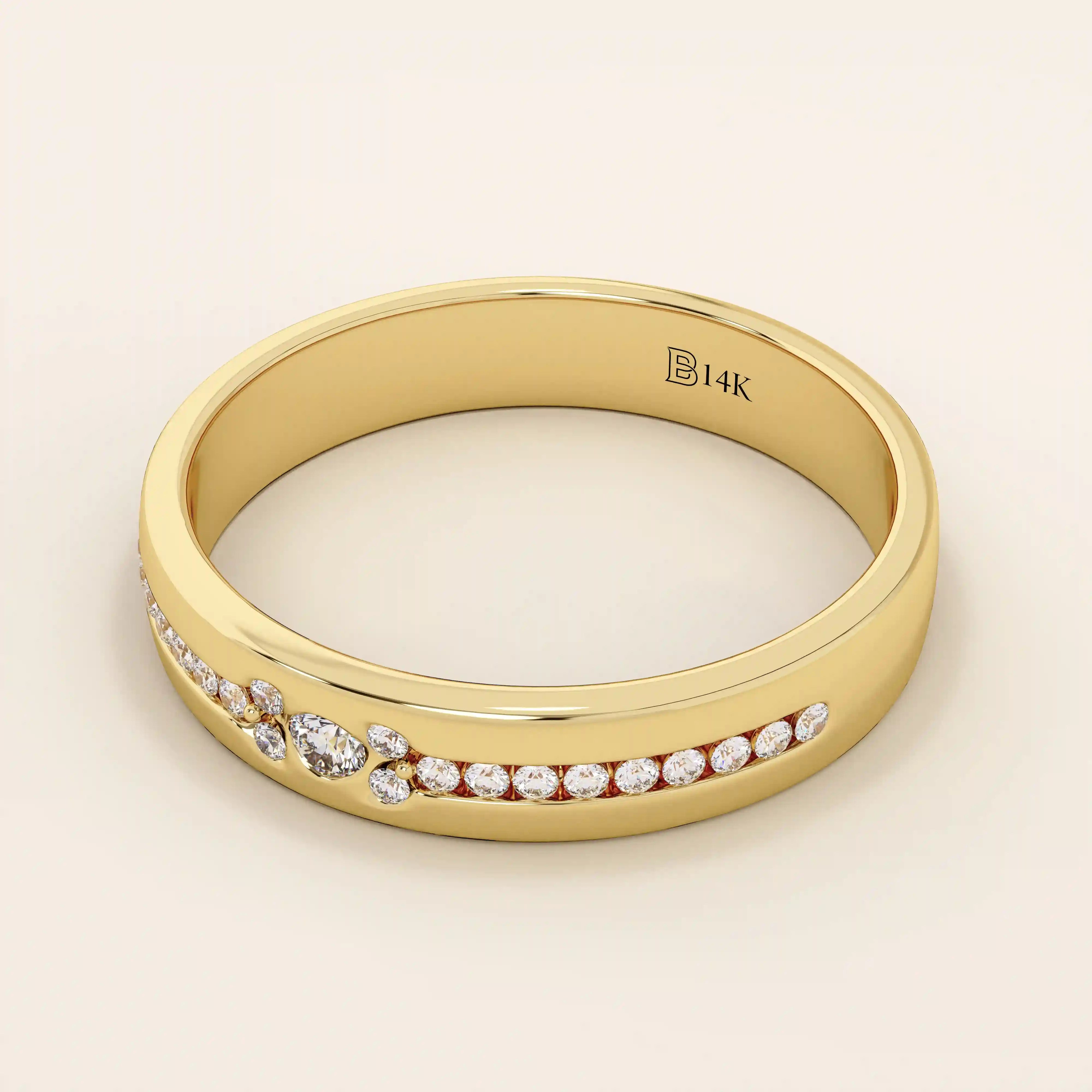 14K SOLID GOLD HALF ETERNITY PAVE CLUSTER MOISSANITE WEDDING ALLIANCE BAND FOR WOMEN