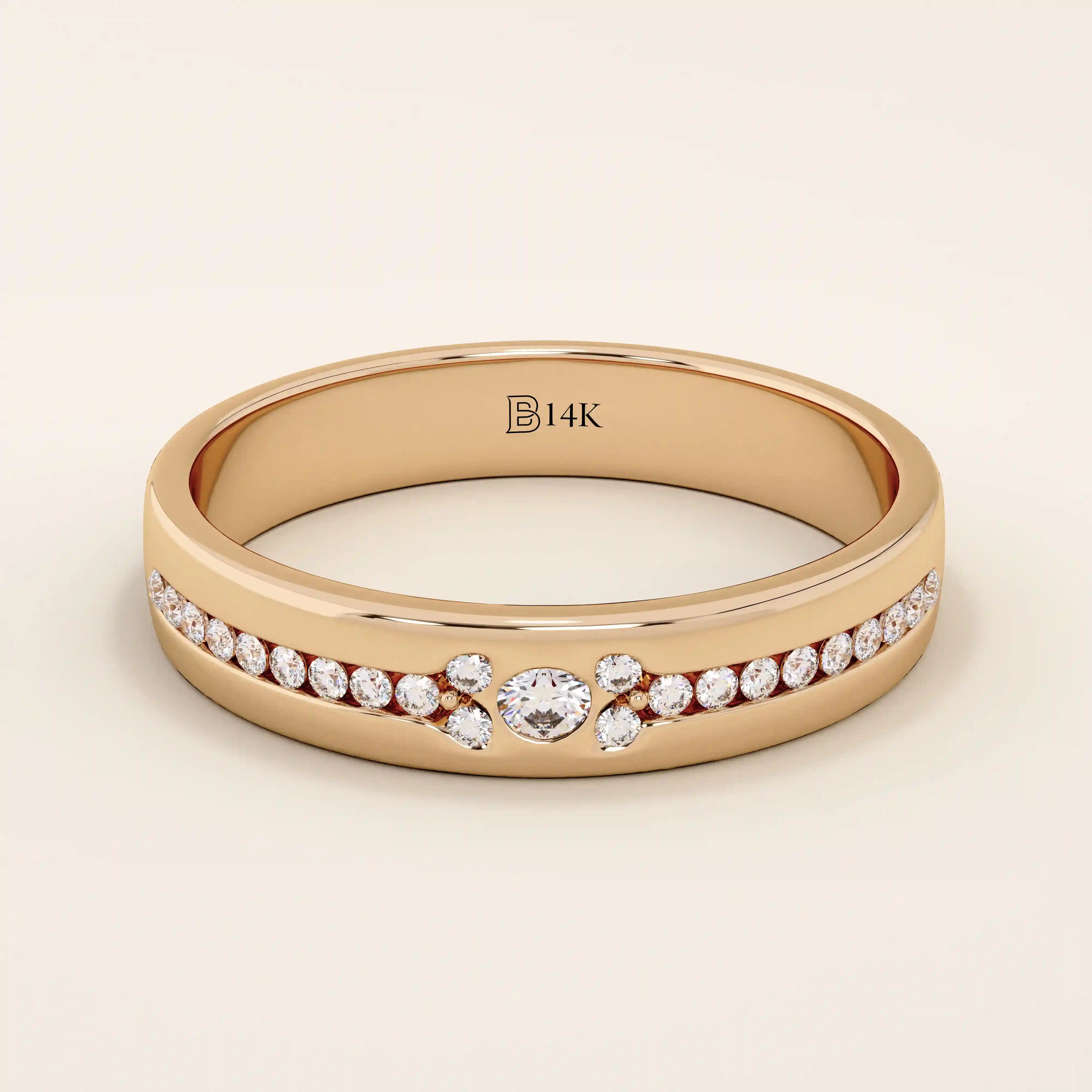 14K SOLID GOLD HALF ETERNITY PAVE CLUSTER MOISSANITE WEDDING ALLIANCE BAND FOR WOMEN