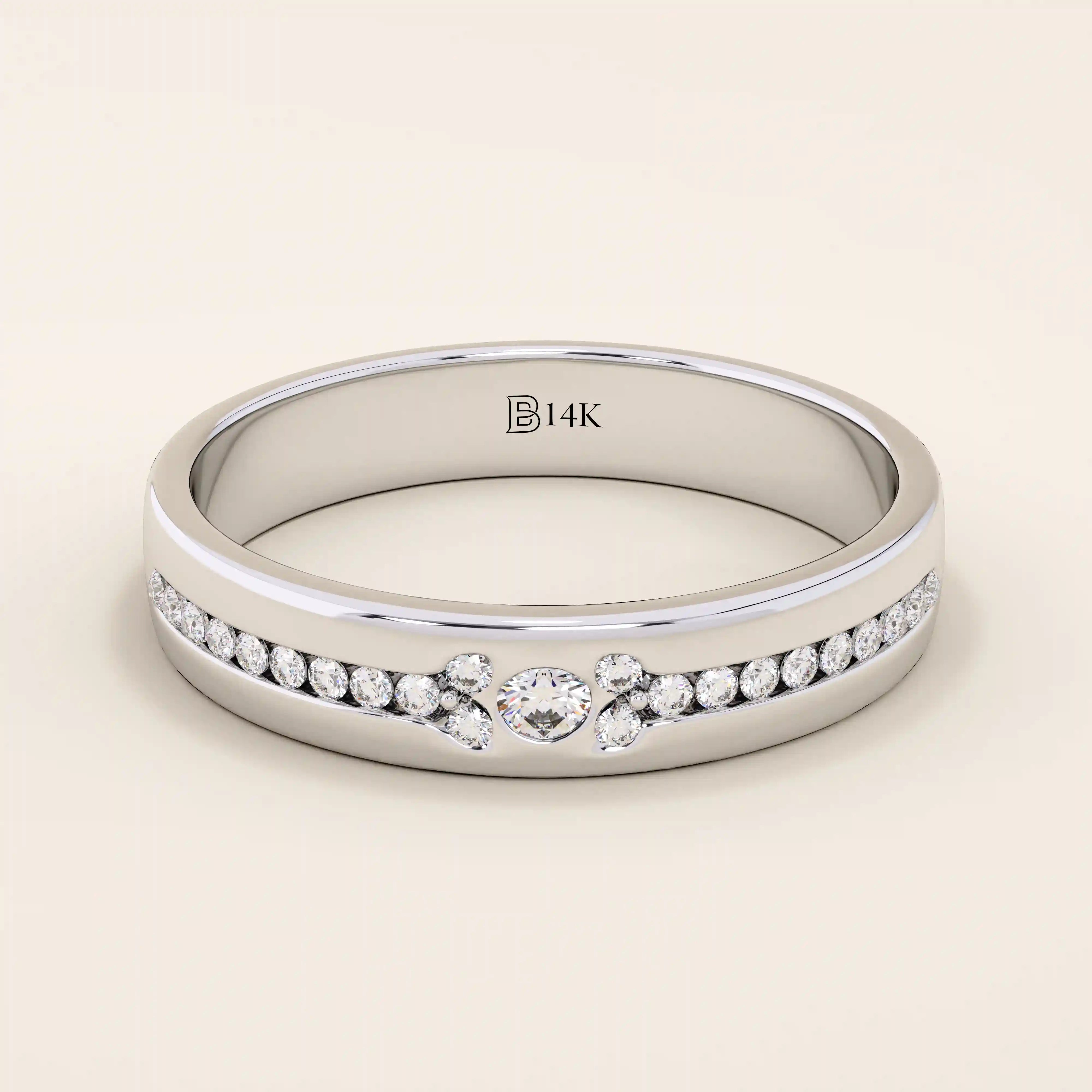 14K SOLID GOLD HALF ETERNITY PAVE CLUSTER MOISSANITE WEDDING ALLIANCE BAND FOR WOMEN
