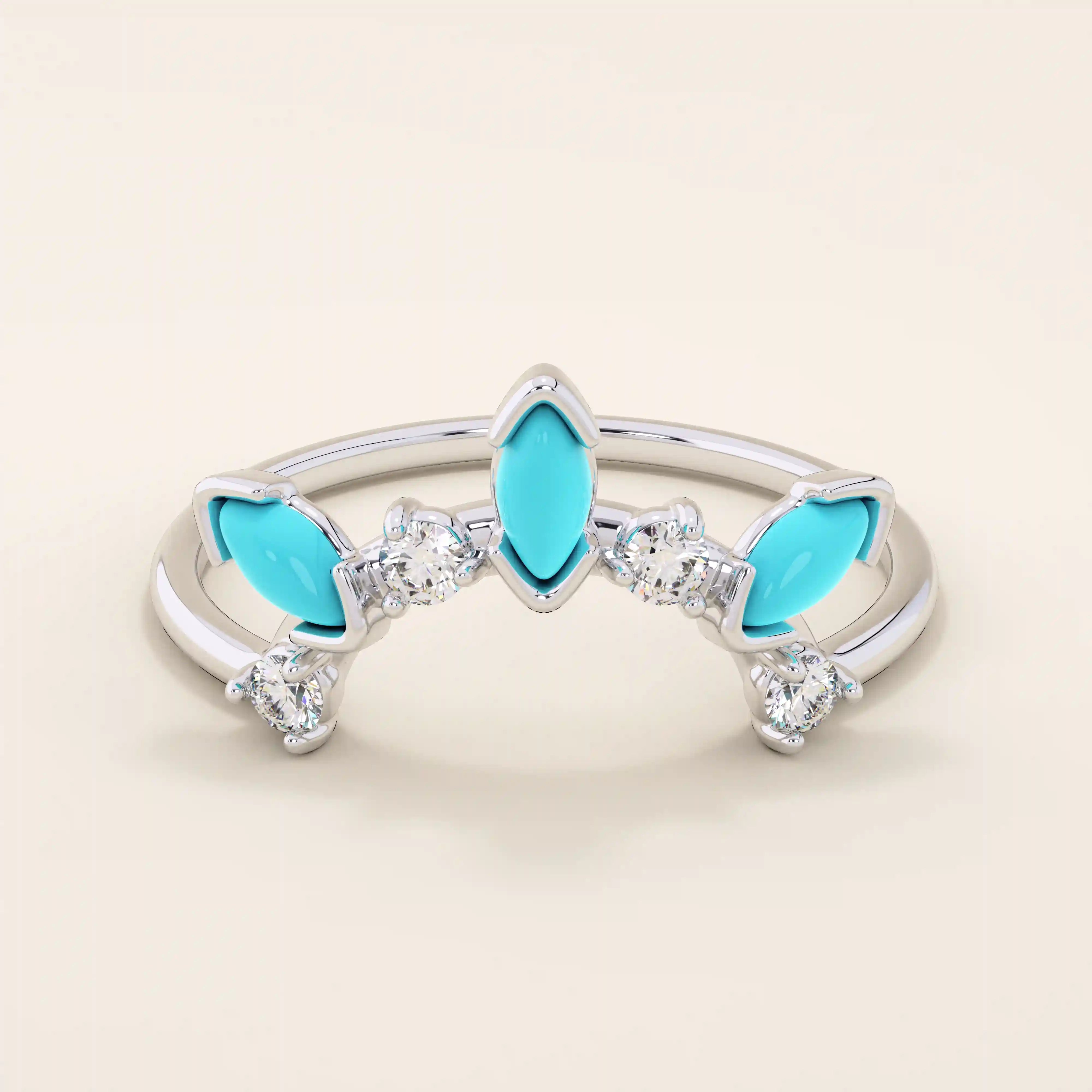 14K SOLID GOLD MARQUISE TURQUOISE STACKABLE CURVE RING FOR WOMEN