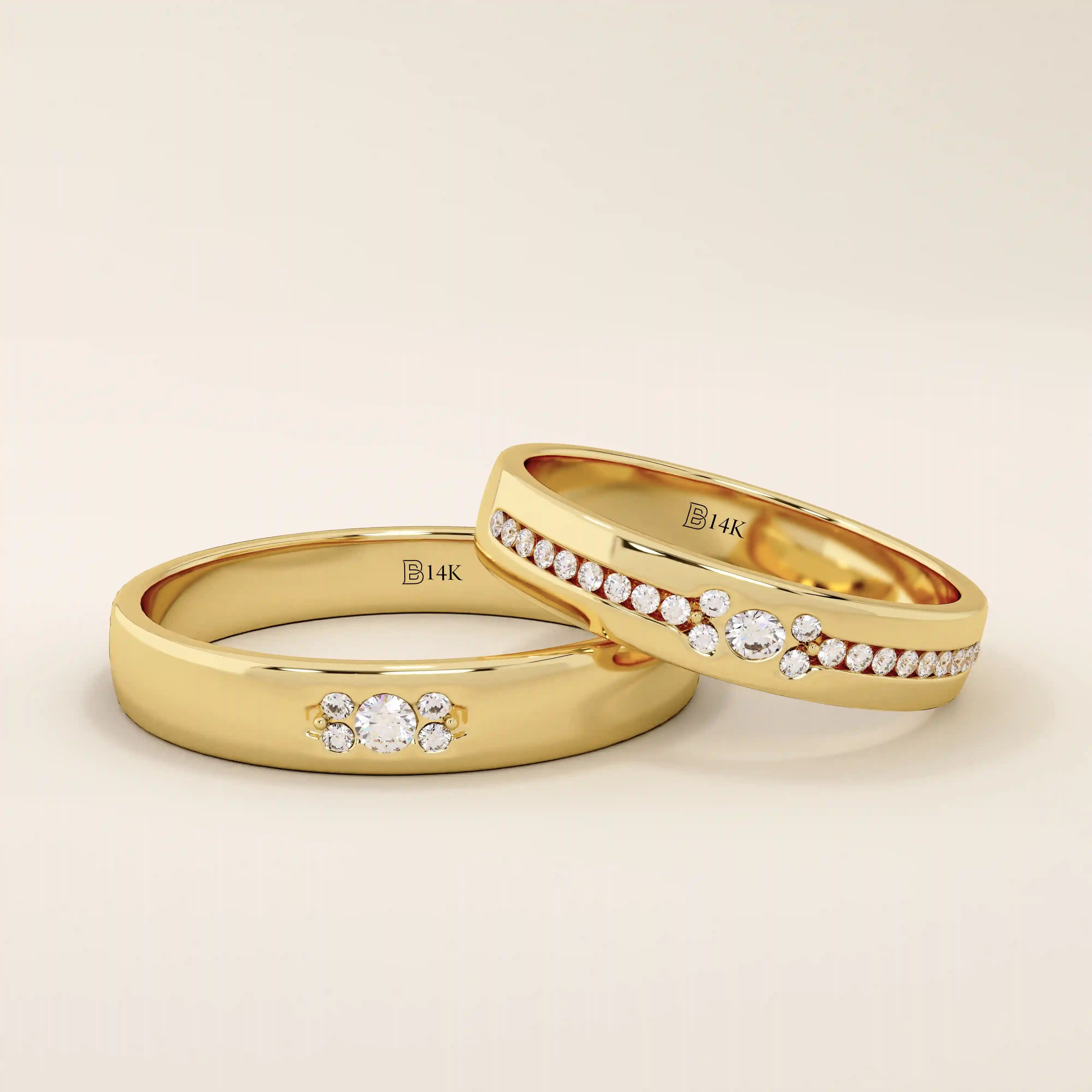 14K SOLID GOLD TINY CLUSTER MOISSANITE WEDDING ALLIANCE BAND FOR WOMEN AND MEN