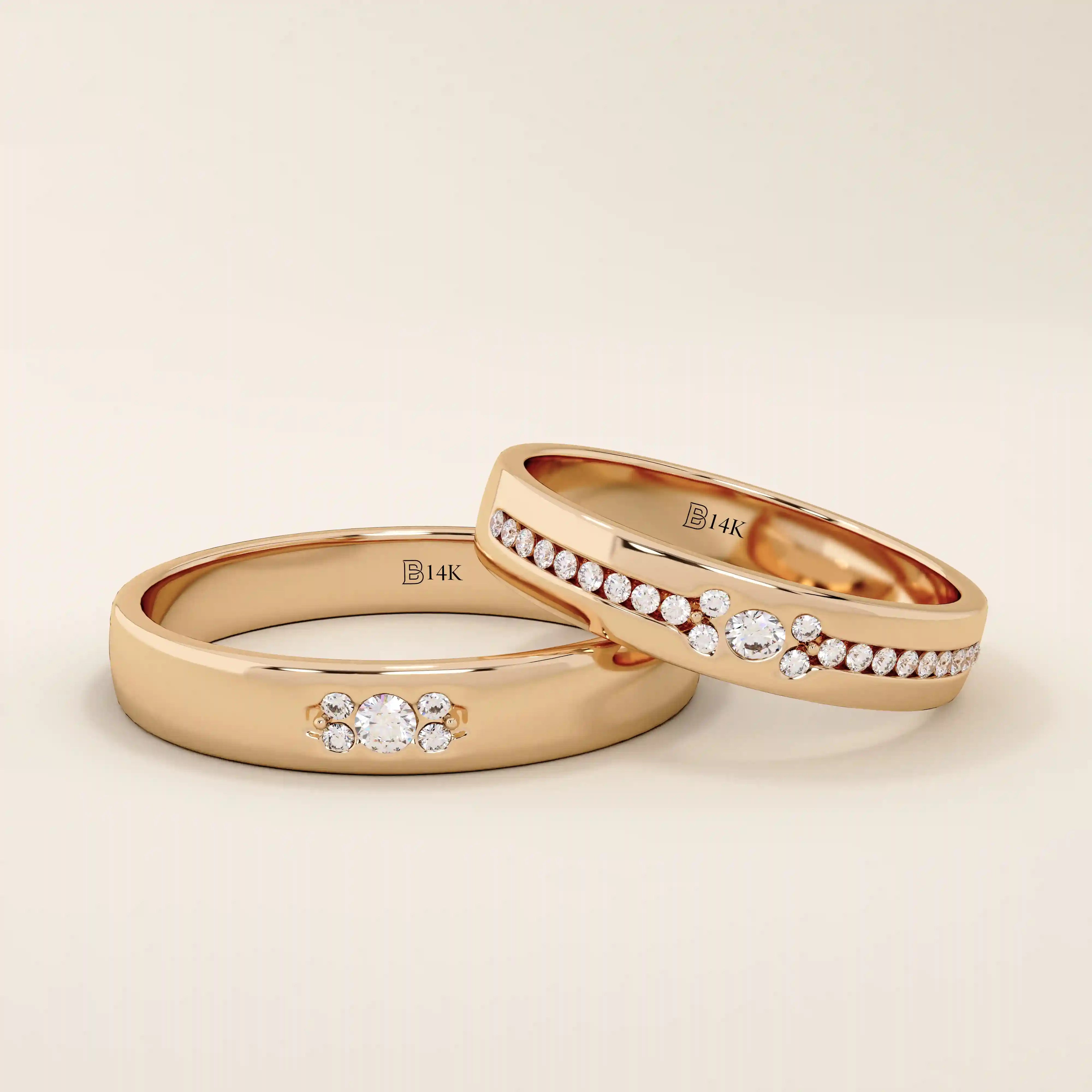 14K SOLID GOLD TINY CLUSTER MOISSANITE WEDDING ALLIANCE BAND FOR WOMEN AND MEN