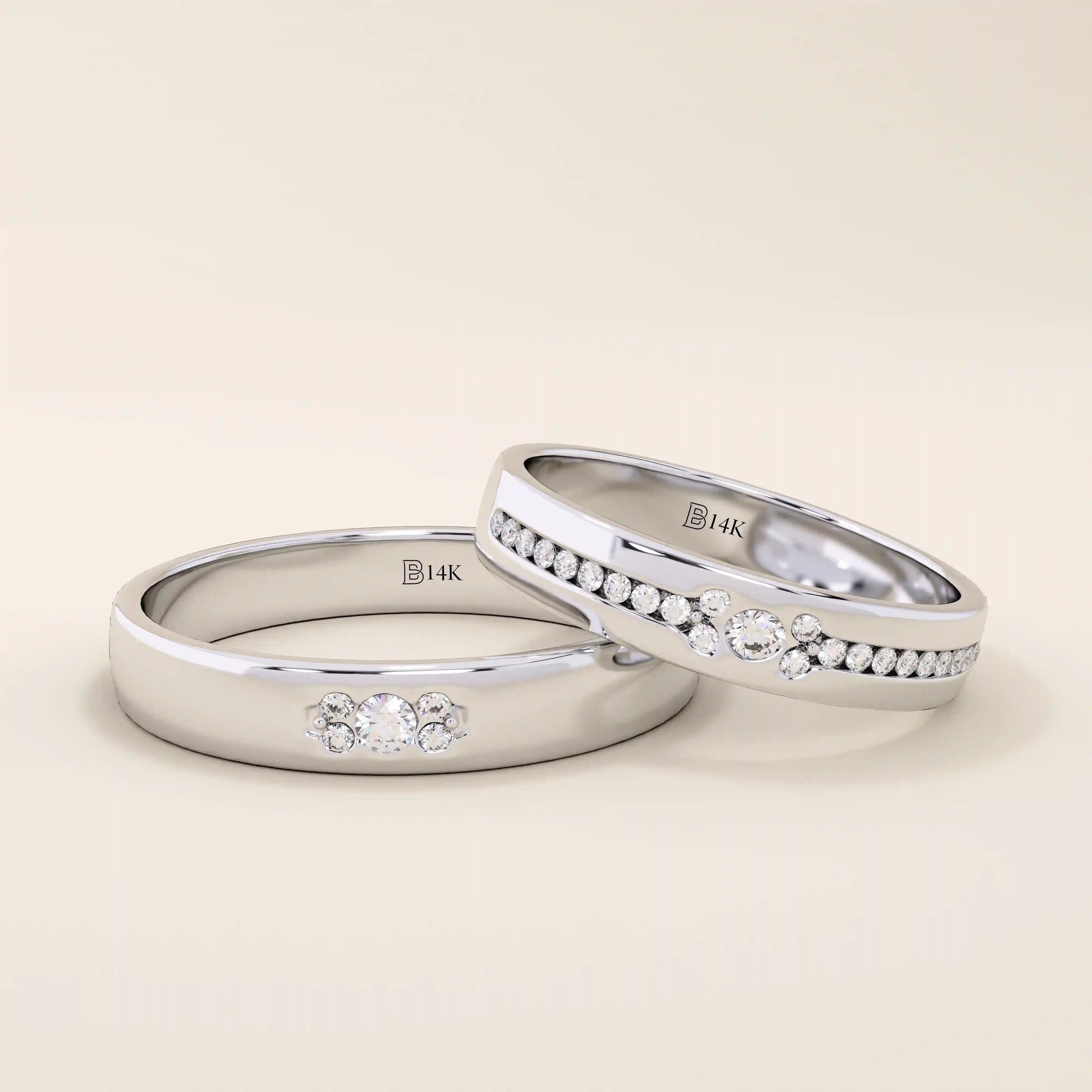 14K SOLID GOLD TINY CLUSTER MOISSANITE WEDDING ALLIANCE BAND FOR WOMEN AND MEN