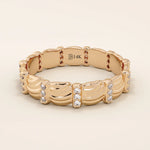 14K SOLID GOLD UNIQUE BUMPY WAVE DESIGN ALLIANCE WEDDING BAND FOR WOMEN PAVED WITH TINY MOISSANITE STONES