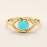 14K SOLID PLAIN GOLD EVIL EYE RING WITH A NATURAL TURQUOISE STONE AT CENTER FOR WOMEN