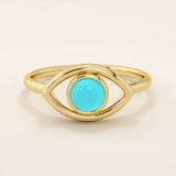 14K SOLID PLAIN GOLD EVIL EYE RING WITH A NATURAL TURQUOISE STONE AT CENTER FOR WOMEN