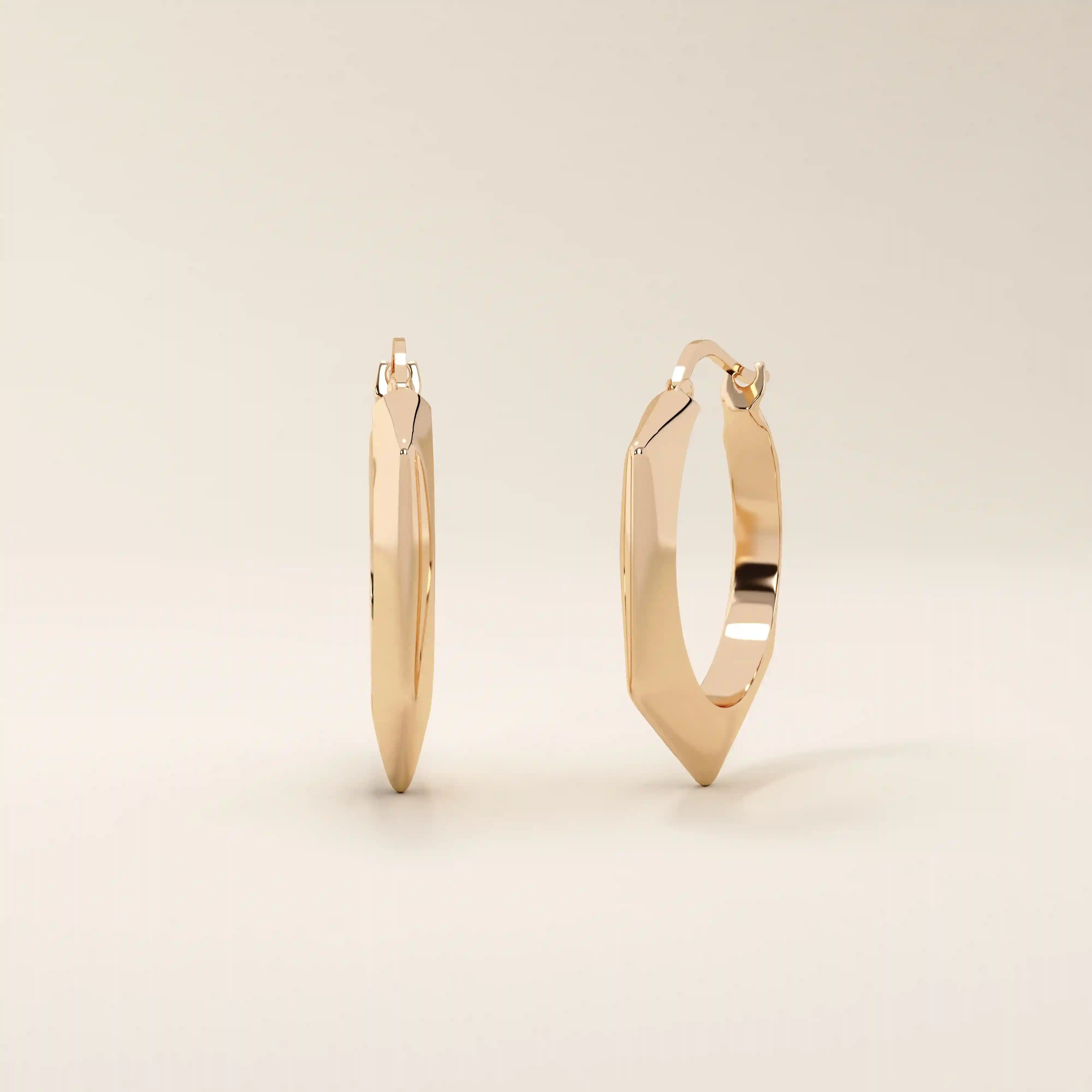14K SOLID GOLD EDGE HEXAGON HOOP EARRINGS FOR WOMEN