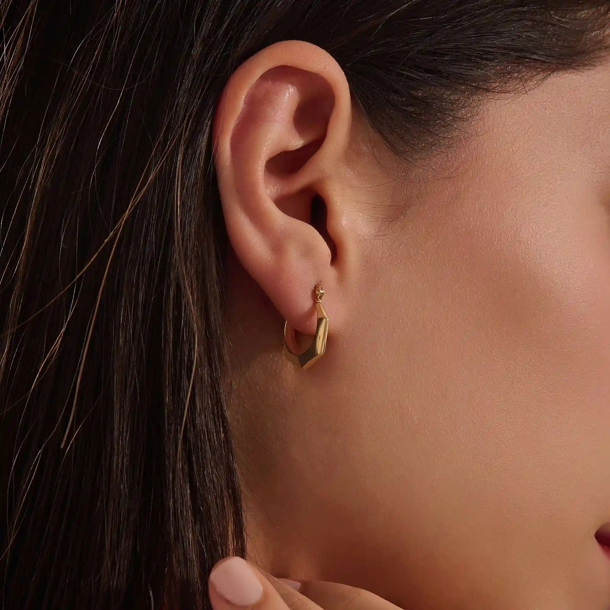 14K SOLID GOLD EDGE HEXAGON HOOP EARRINGS FOR WOMEN