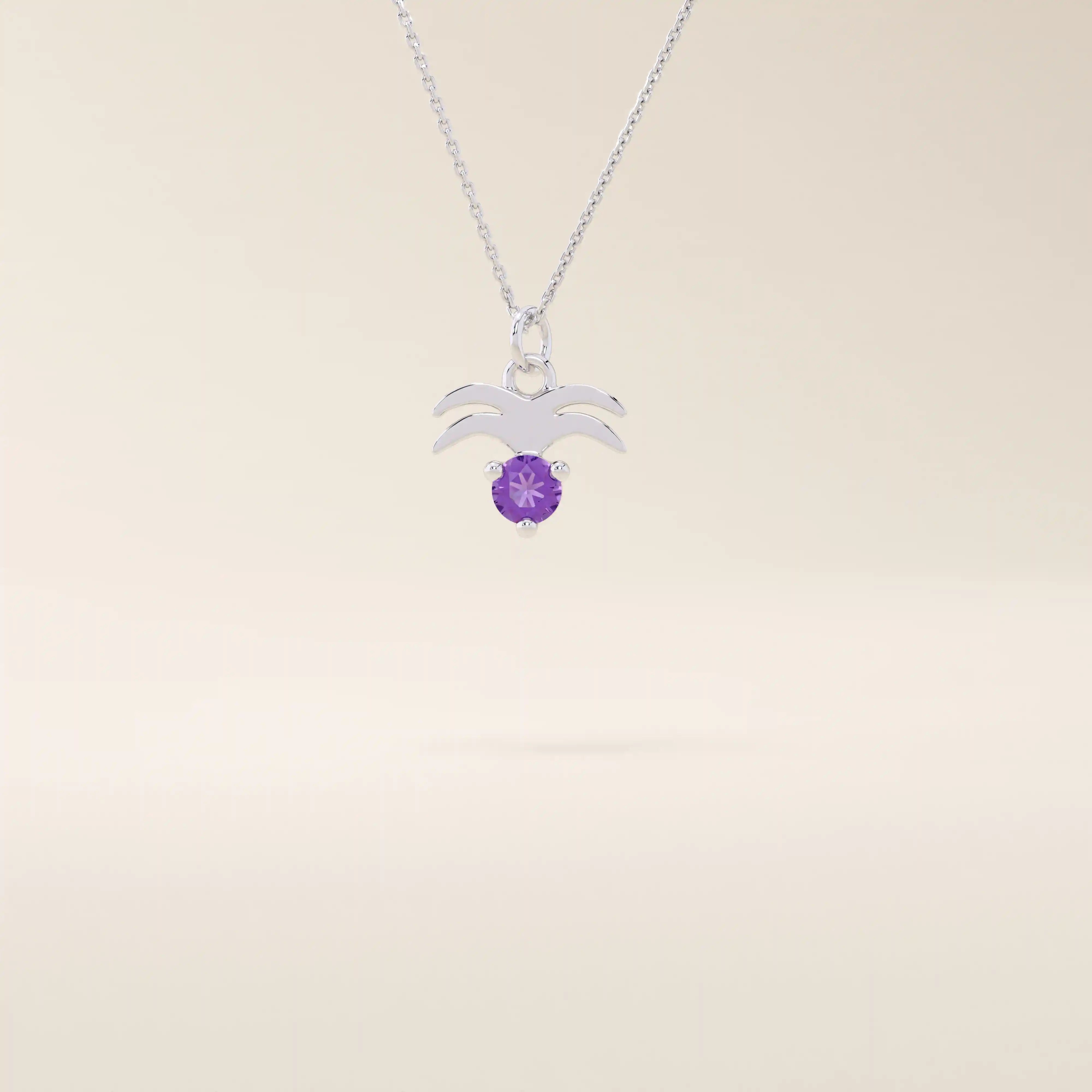 14k solid gold Aquarius zodiac symbol pendant necklace with a deep purple amethyst. Minimalist astrology birthstone jewelry.