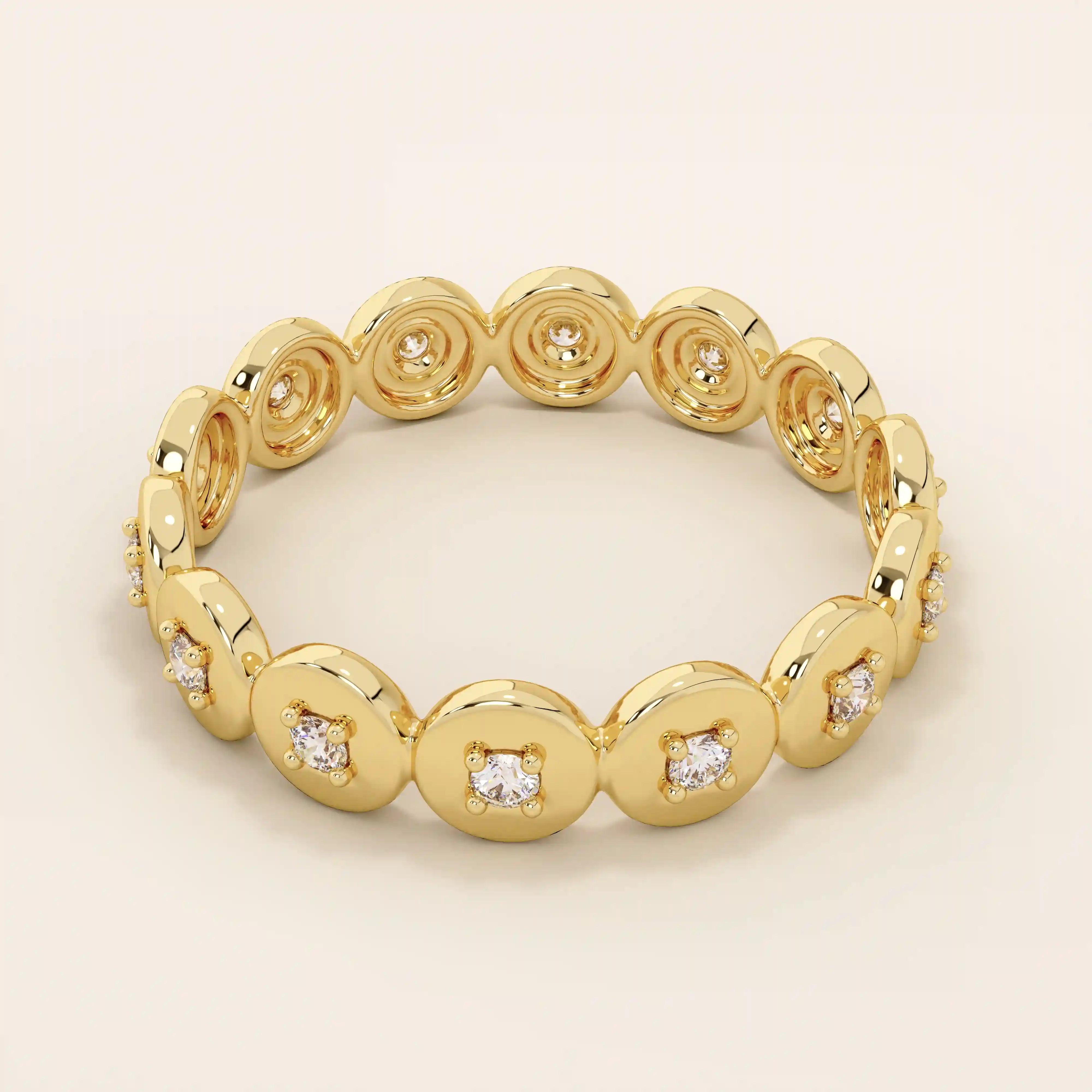 14k solid gold band ring featuring interlocking eternity circles. A bold and timeless statement piece with symbolic meaning.