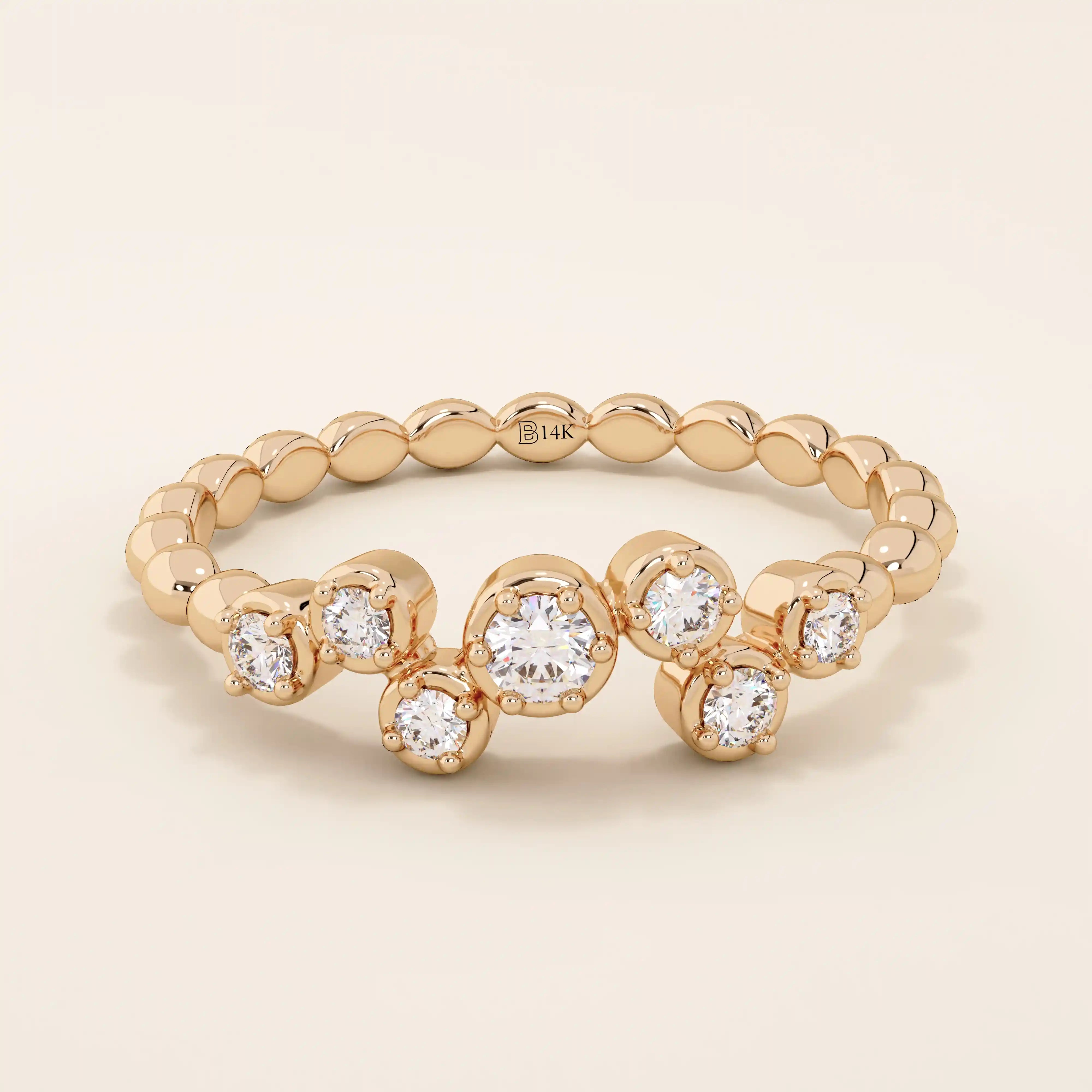 14k solid gold beaded band cluster moissanite wedding ring for women