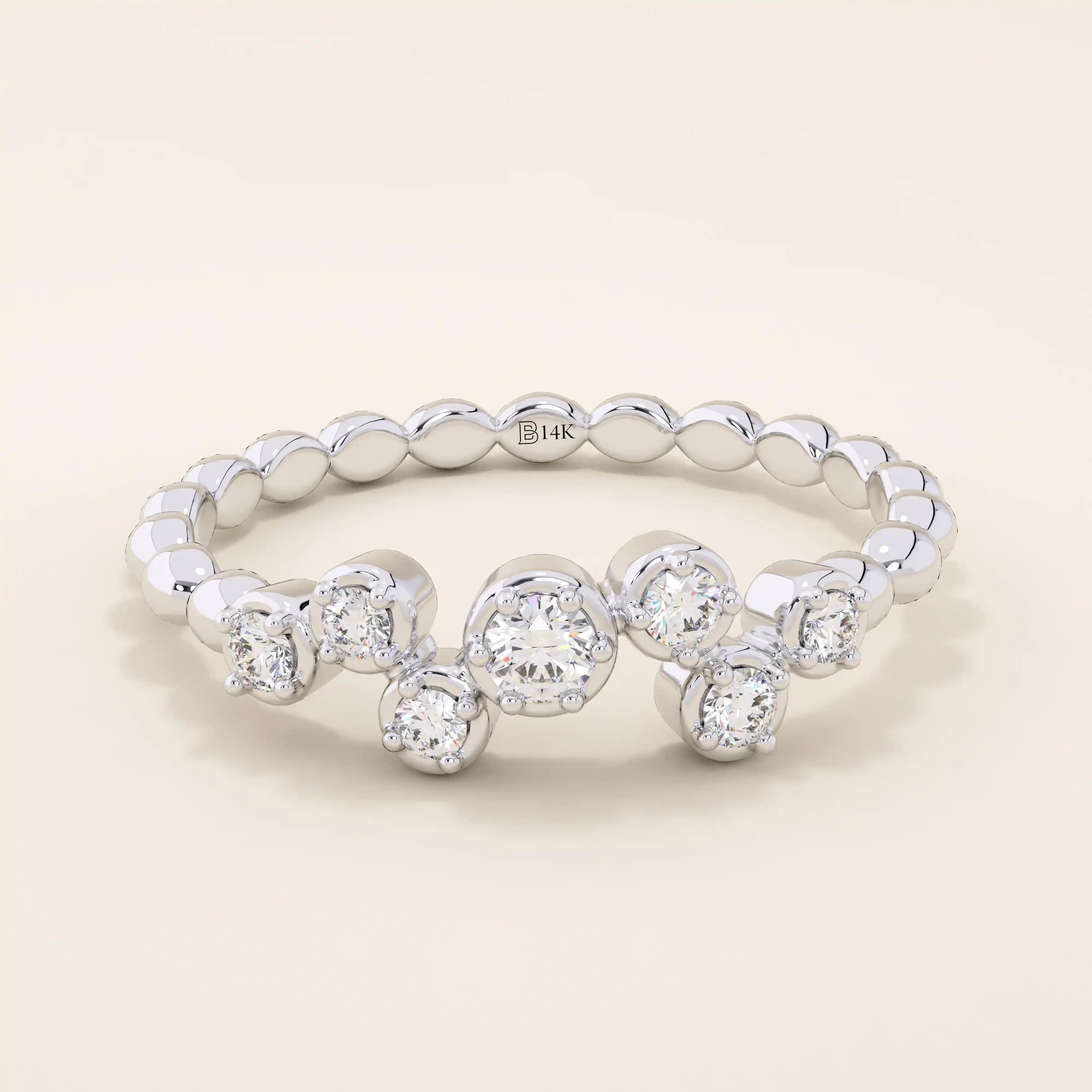 14k solid gold beaded band cluster moissanite wedding ring for women