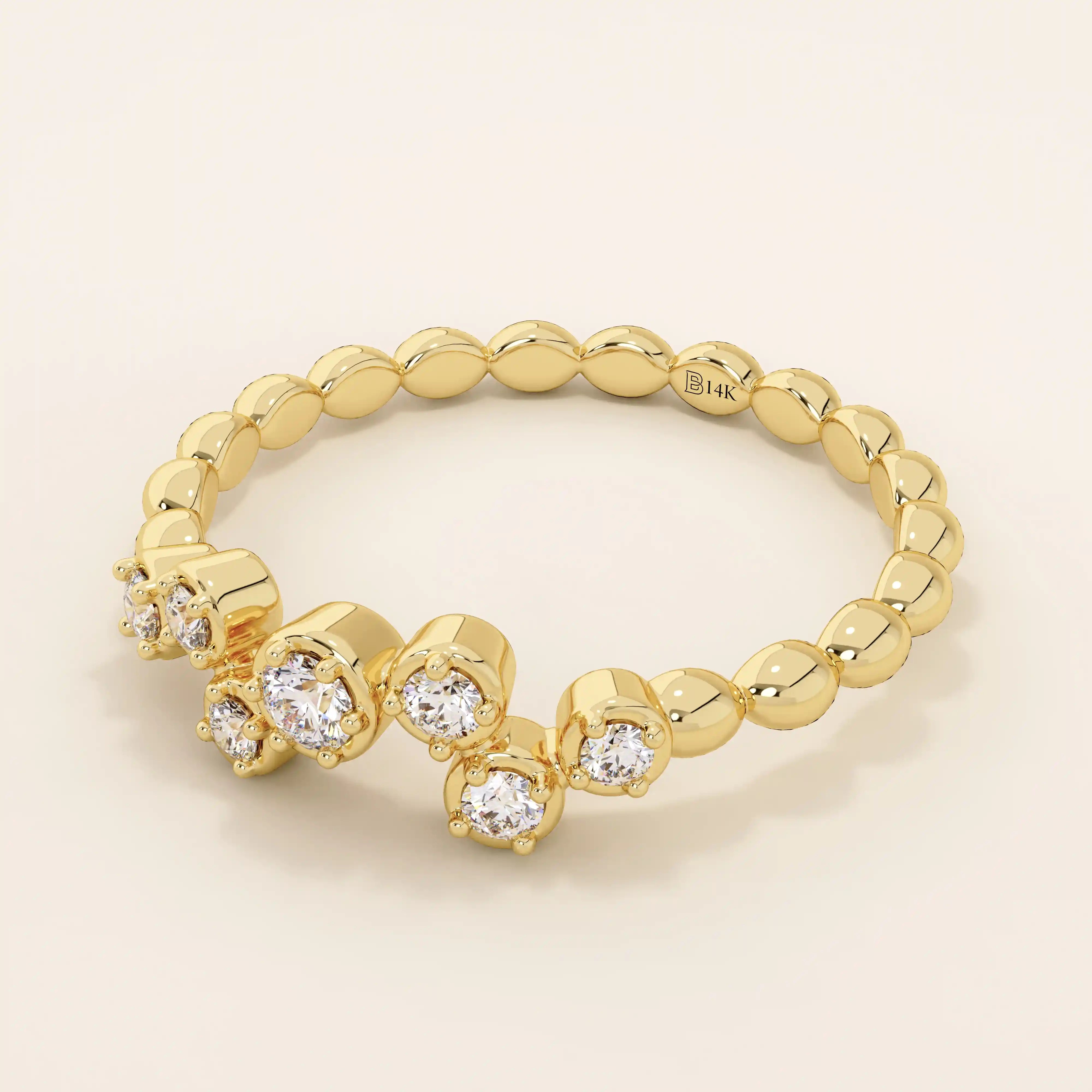 14k solid gold beaded band cluster moissanite wedding ring for women