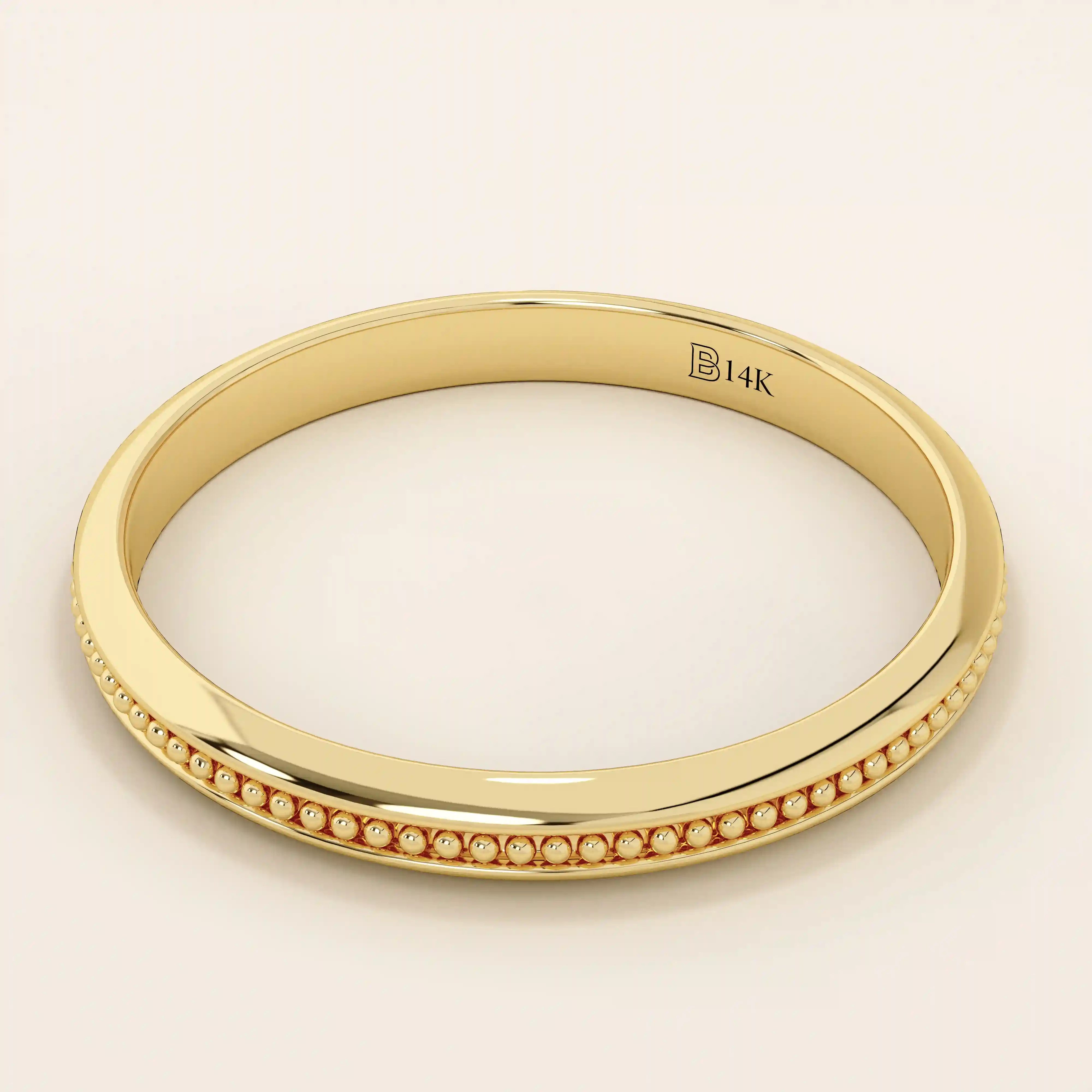 14k solid gold beaded slim band stackable alliance wedding ring for women