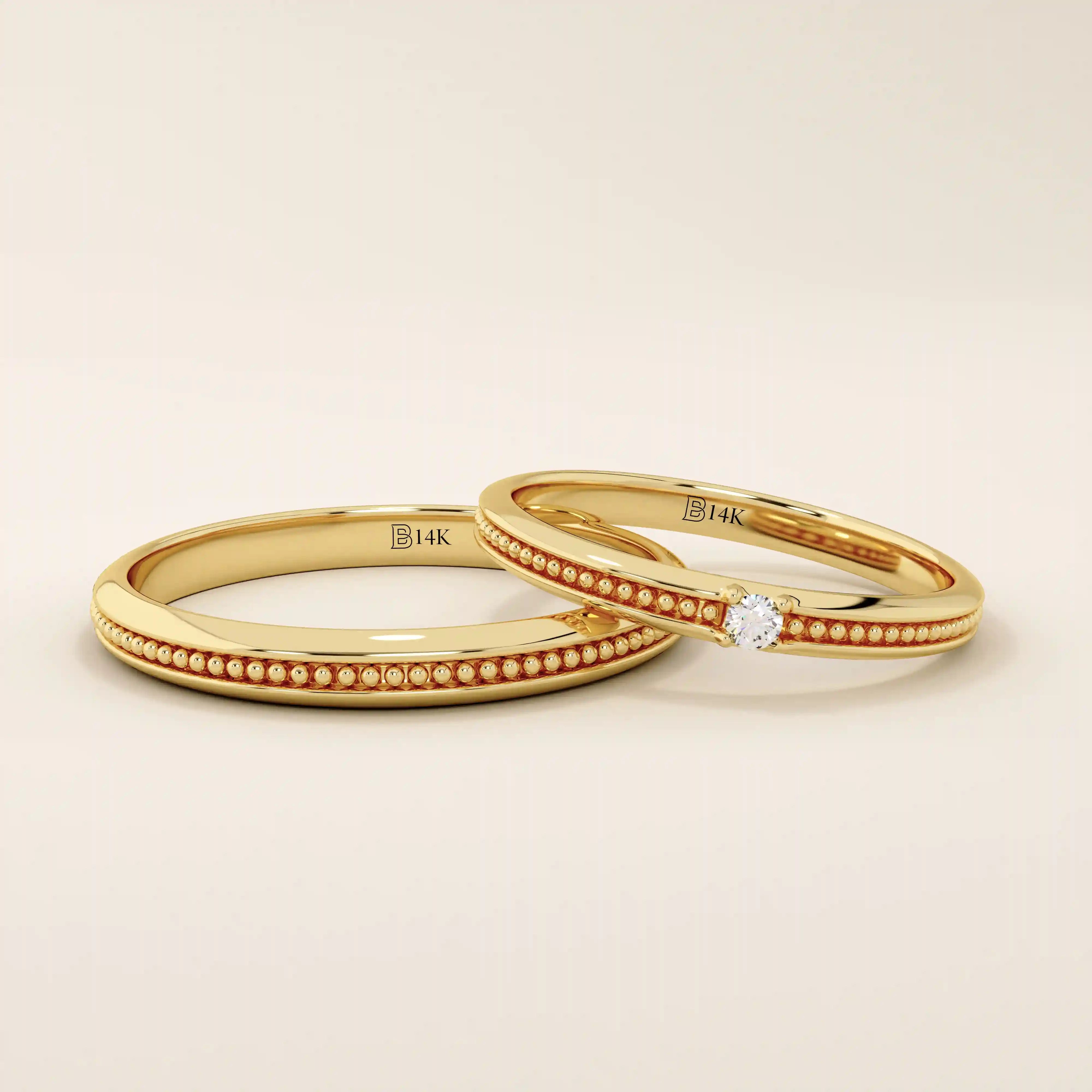 14k solid gold beaded slim band stackable alliance wedding ring for women