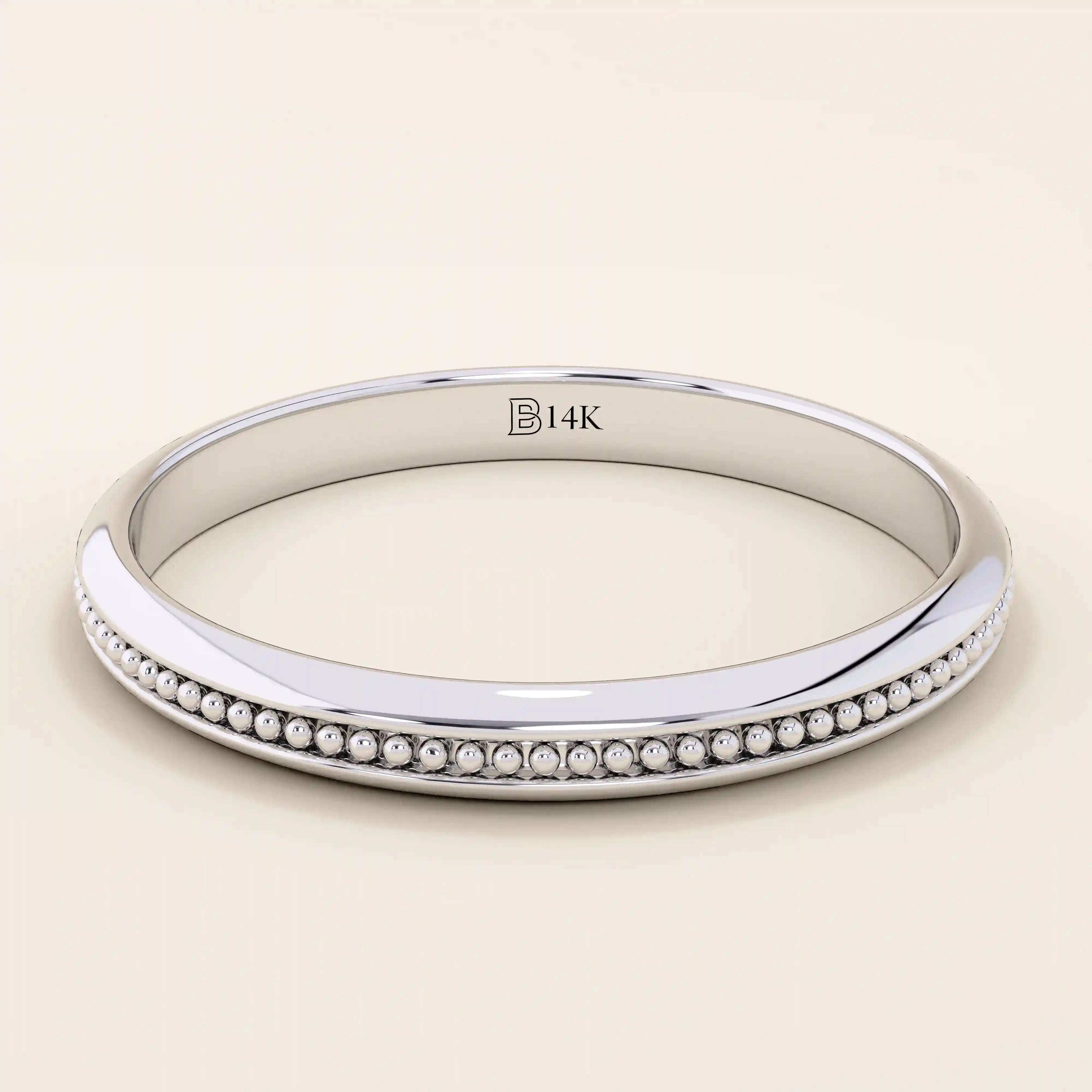 14k solid gold beaded slim band stackable alliance wedding ring for women