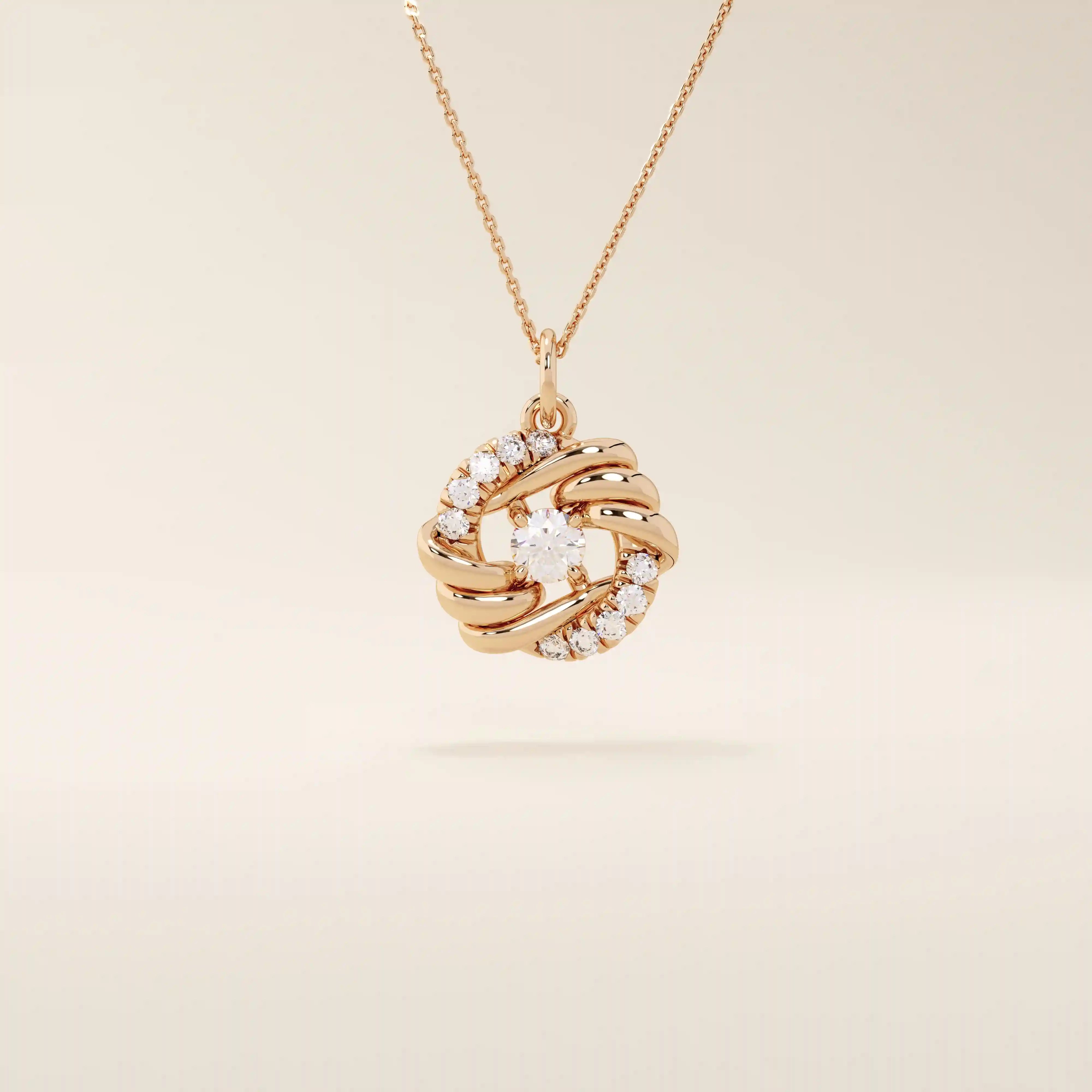 14k solid gold circle pendant with unique shape and paved moissanite stones. Eye-catching and modern gold jewelry. Ideal for minimal yet bold styling.