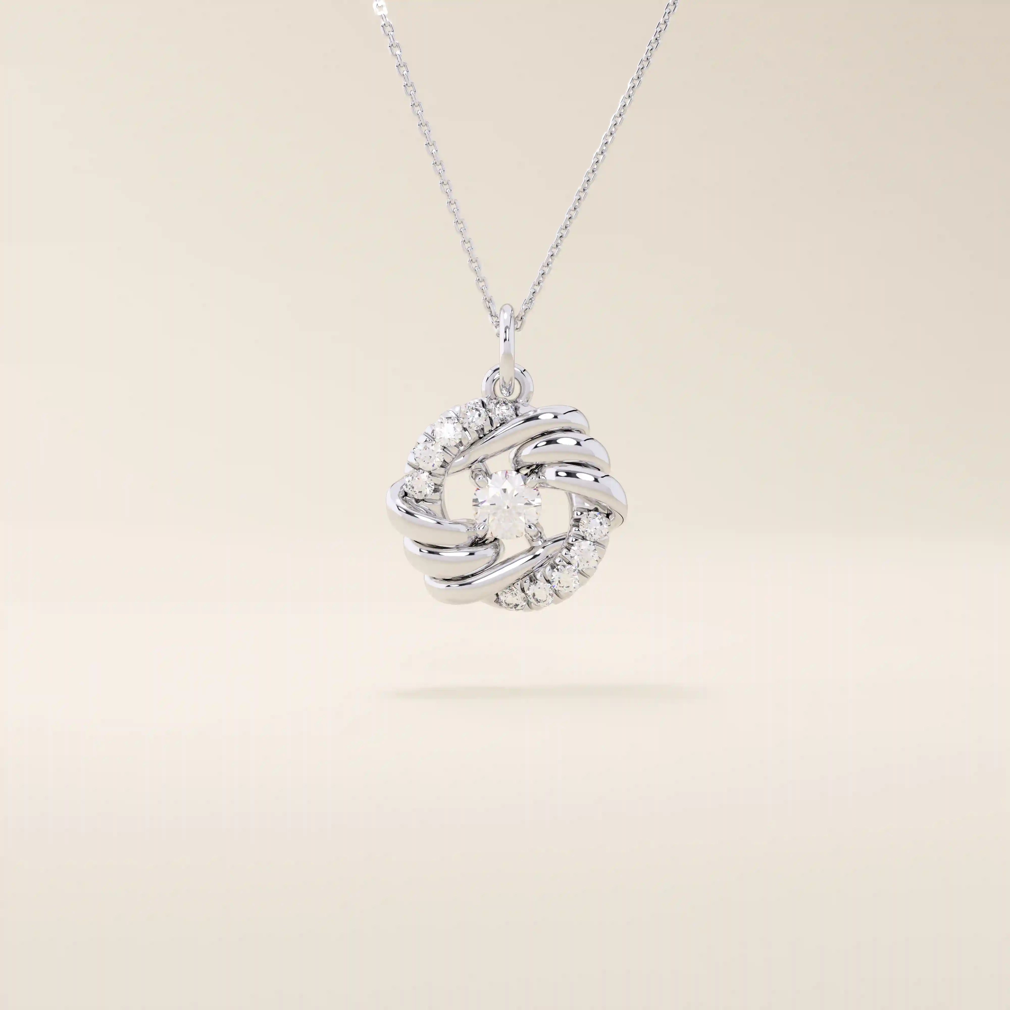 14k solid gold circle pendant with unique shape and paved moissanite stones. Eye-catching and modern gold jewelry. Ideal for minimal yet bold styling.
