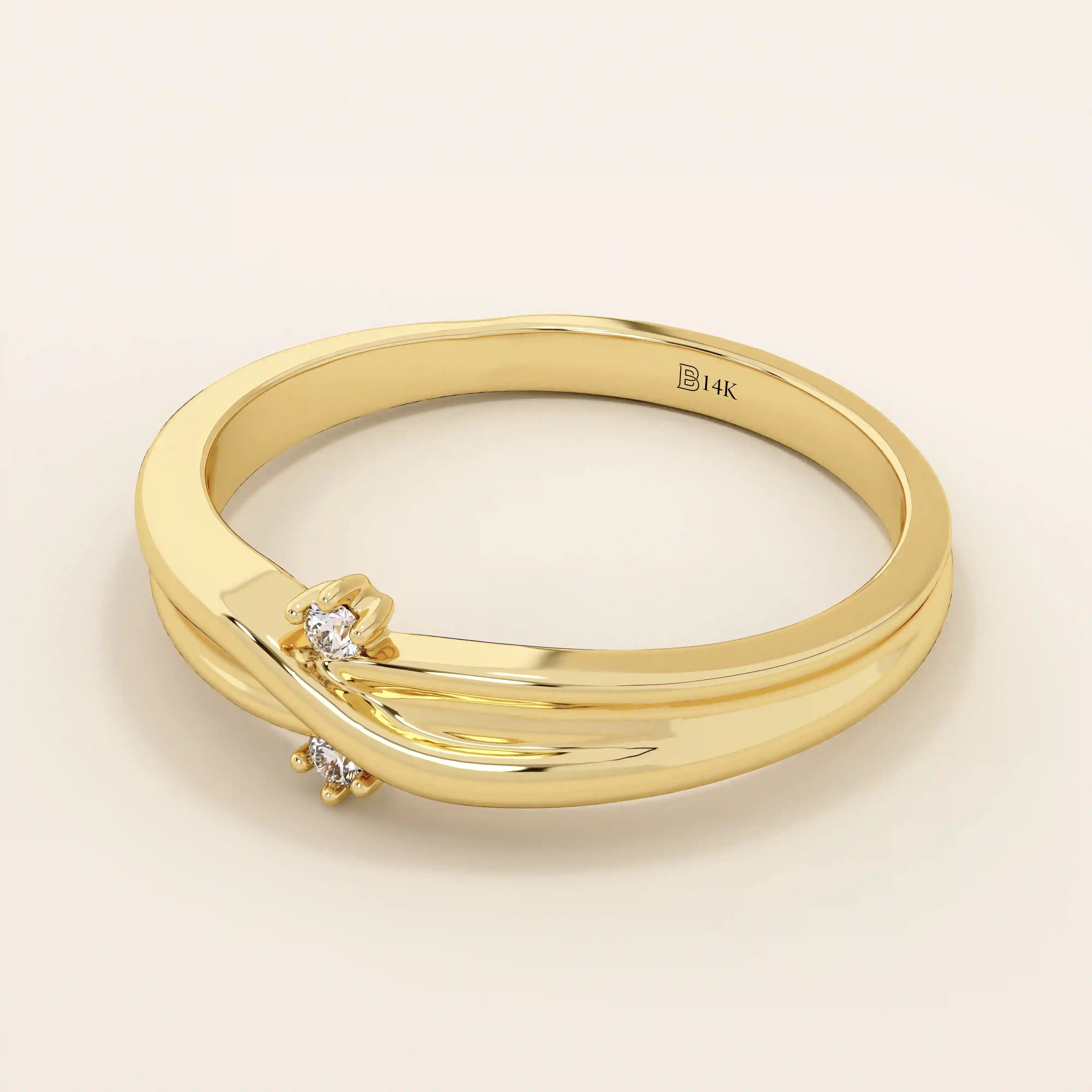 14k solid gold crossover band promise ring accented with tiny sparkling moissanites. Elegant design perfect for everyday wear or gifting.