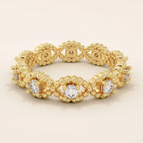 14k solid gold eternity statement ring with a beaded band and evil eye motif. Unique and protective jewelry design for women.