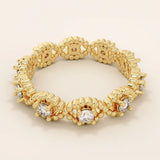 14k solid gold eternity statement ring with a beaded band and evil eye motif. Unique and protective jewelry design for women.