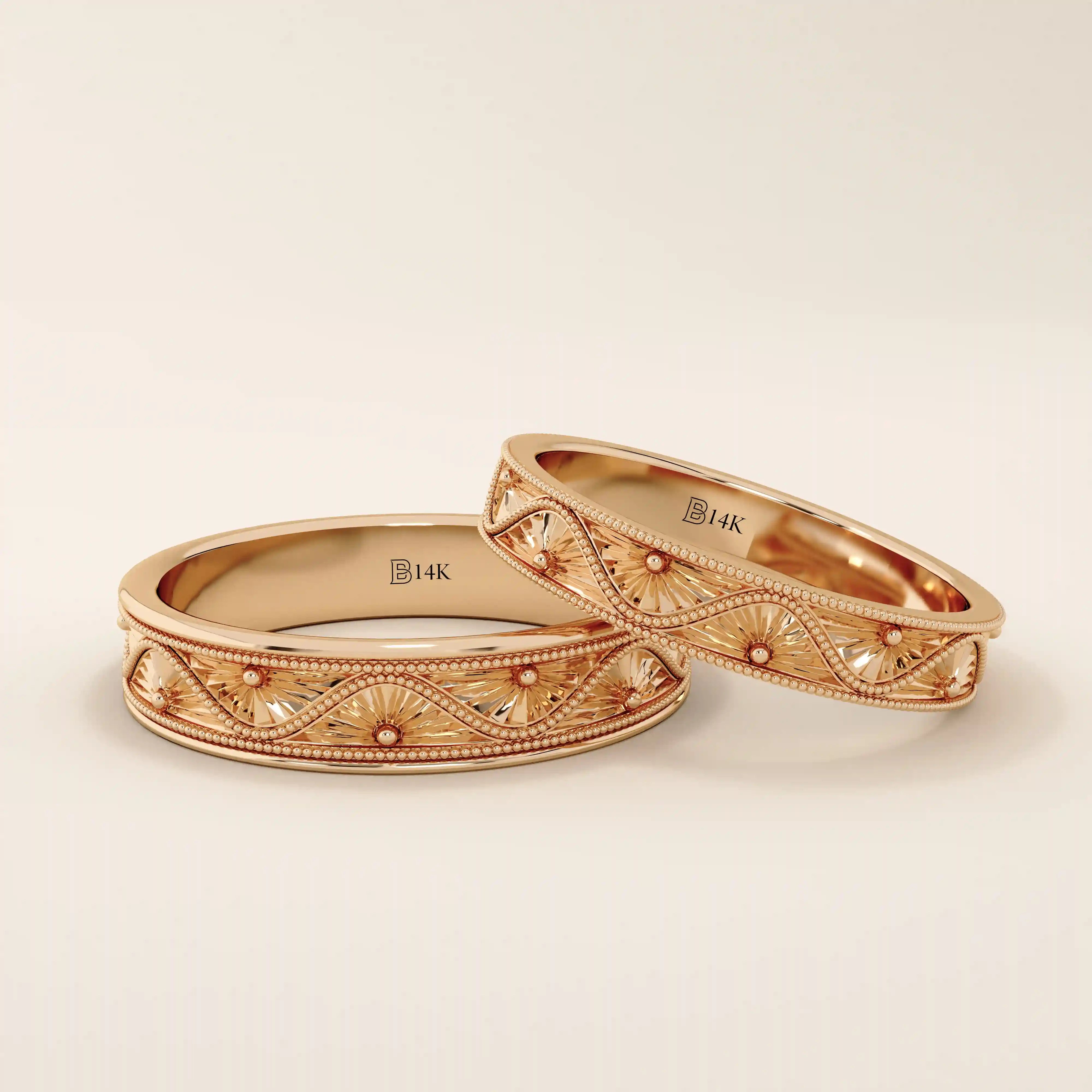 14K solid gold Flower Pattern alliance Band is the perfect unisex option as a wedding band14K solid gold Flower Pattern alliance Band is the perfect unisex option as a wedding band