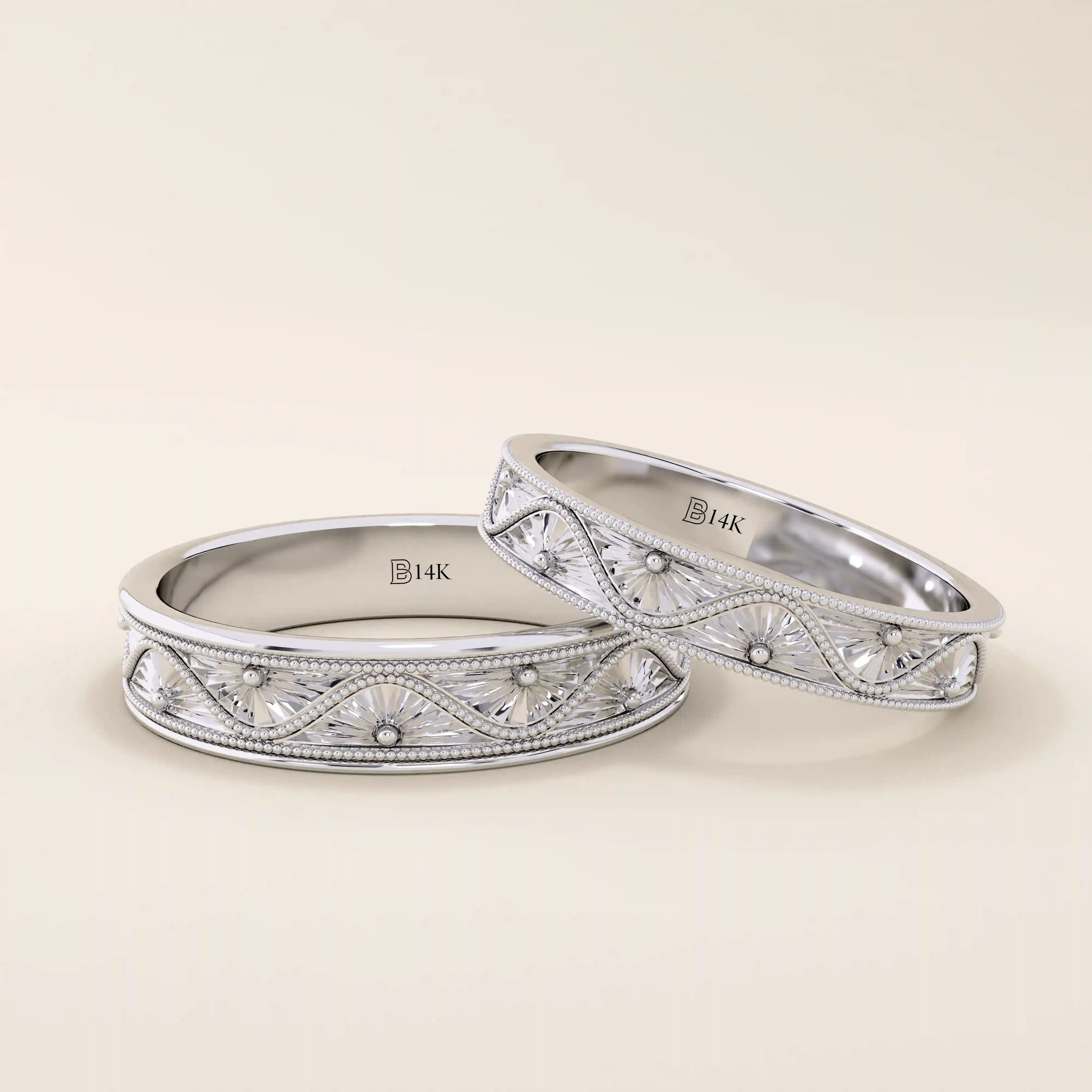 14K solid gold Flower Pattern alliance Band is the perfect unisex option as a wedding band14K solid gold Flower Pattern alliance Band is the perfect unisex option as a wedding band