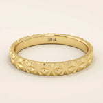 14k solid gold  geometric textured patterned slim unisex wedding band alliance