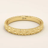 14k solid gold  geometric textured patterned slim unisex wedding band alliance