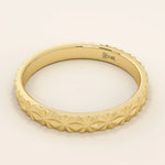 14k solid gold  geometric textured patterned slim unisex wedding band alliance