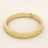 14k solid gold  geometric textured patterned slim unisex wedding band alliance