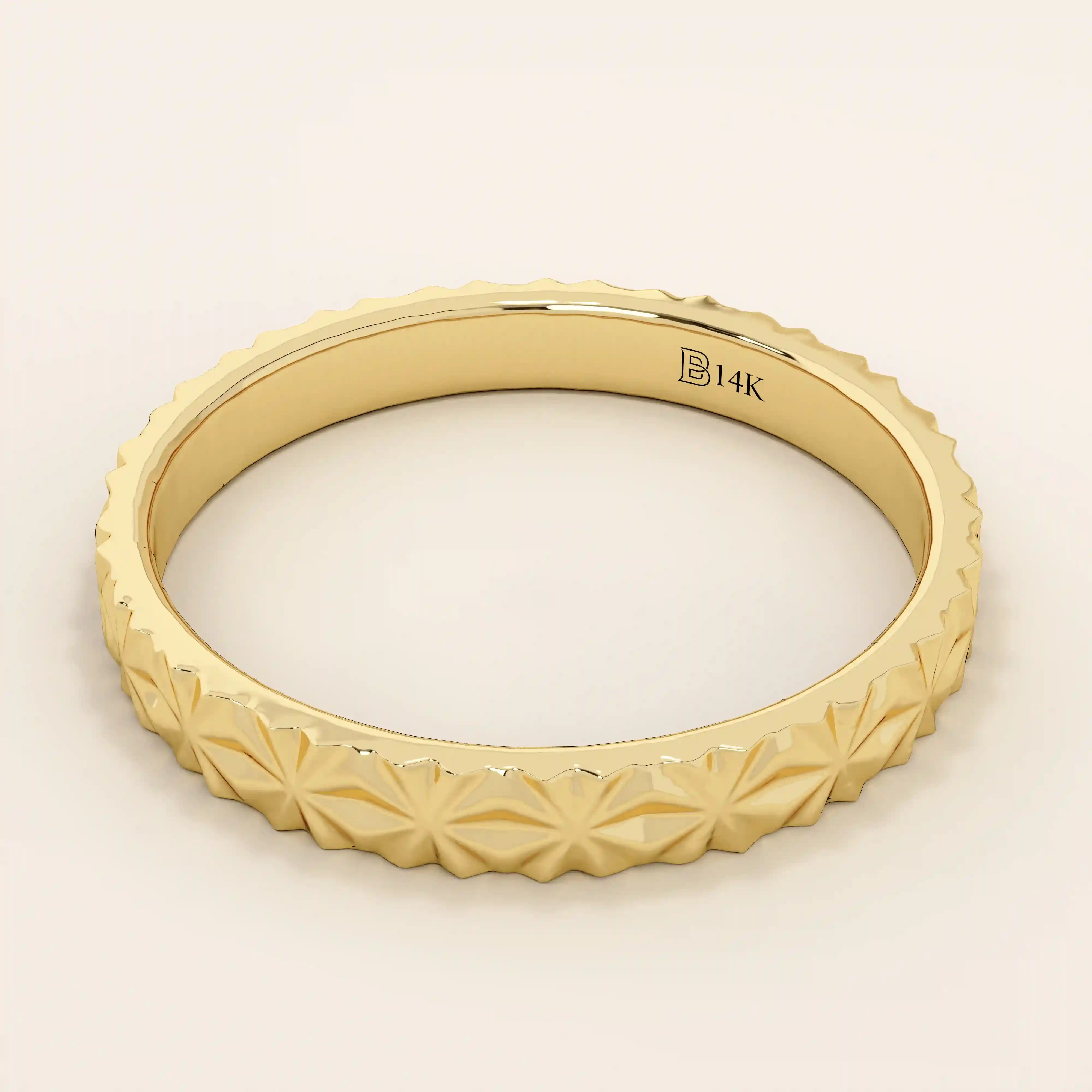 14k solid gold geometric textured patterned slim unisex wedding band alliance