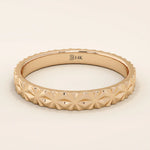 14k solid gold  geometric textured patterned slim unisex wedding band alliance