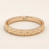 14k solid gold  geometric textured patterned slim unisex wedding band alliance