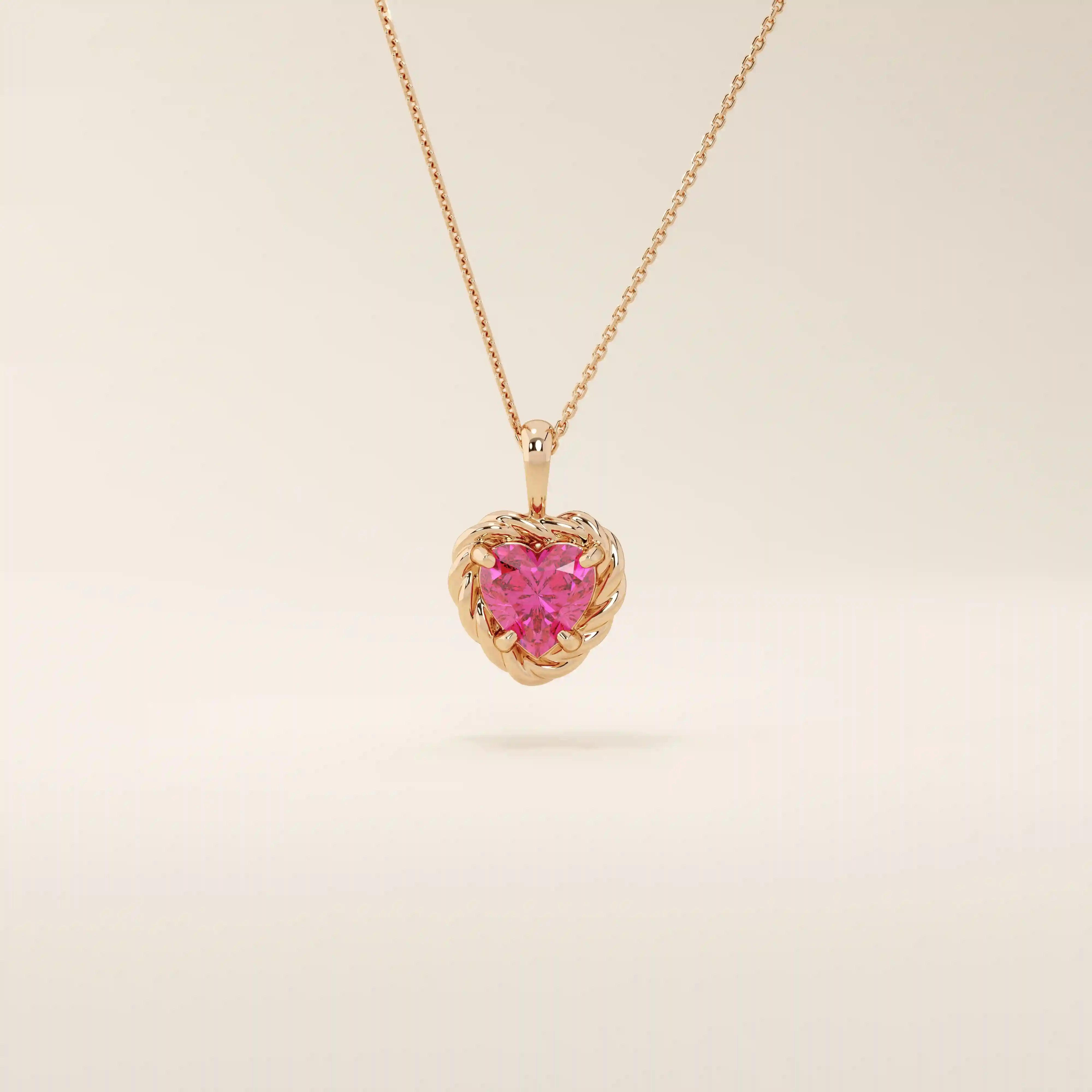 14k solid gold heart pendant necklace with a lab-grown ruby center. Bold yet delicate ruby necklace for women. Ideal for gifting or everyday wear.