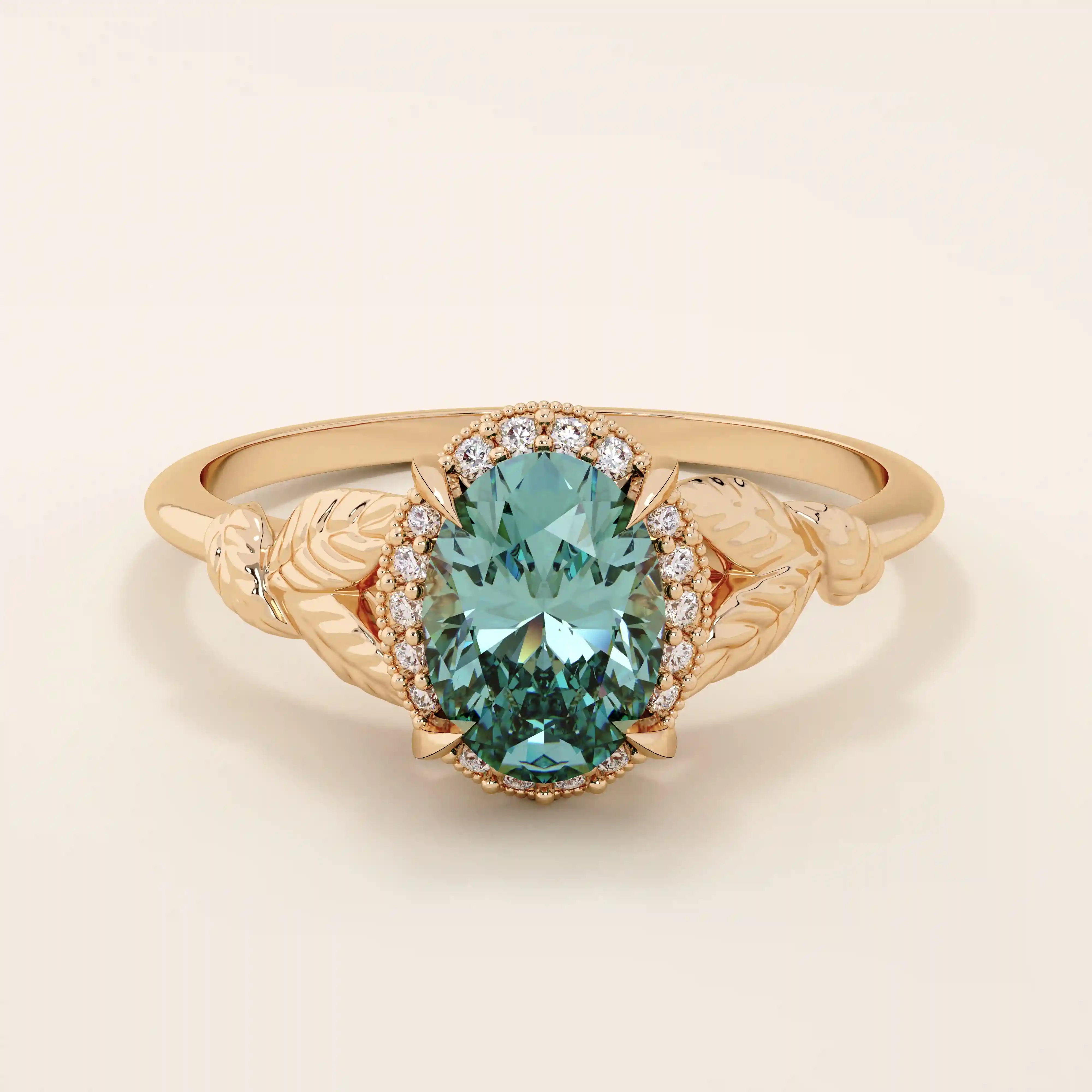 14k solid gold oval teal sapphire with halo pave moissanite stones engagement ring for women
