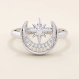 14k solid gold pinky signet ring featuring celestial moon and star motifs. A unique design blending elegance with cosmic symbolism.