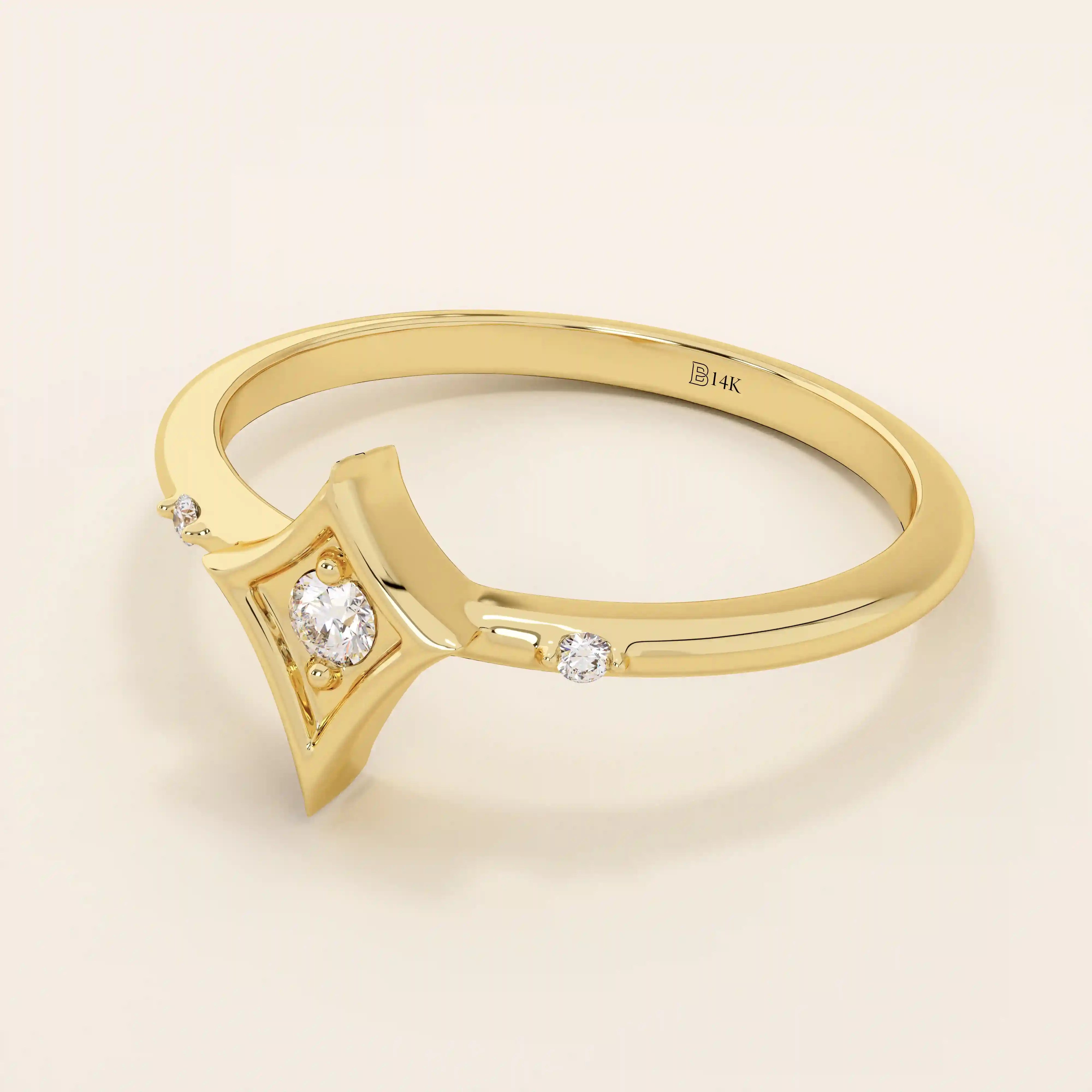 14k solid gold pinky signet ring with a geometric rhombus shape. A modern and minimalist design perfect for everyday wear.