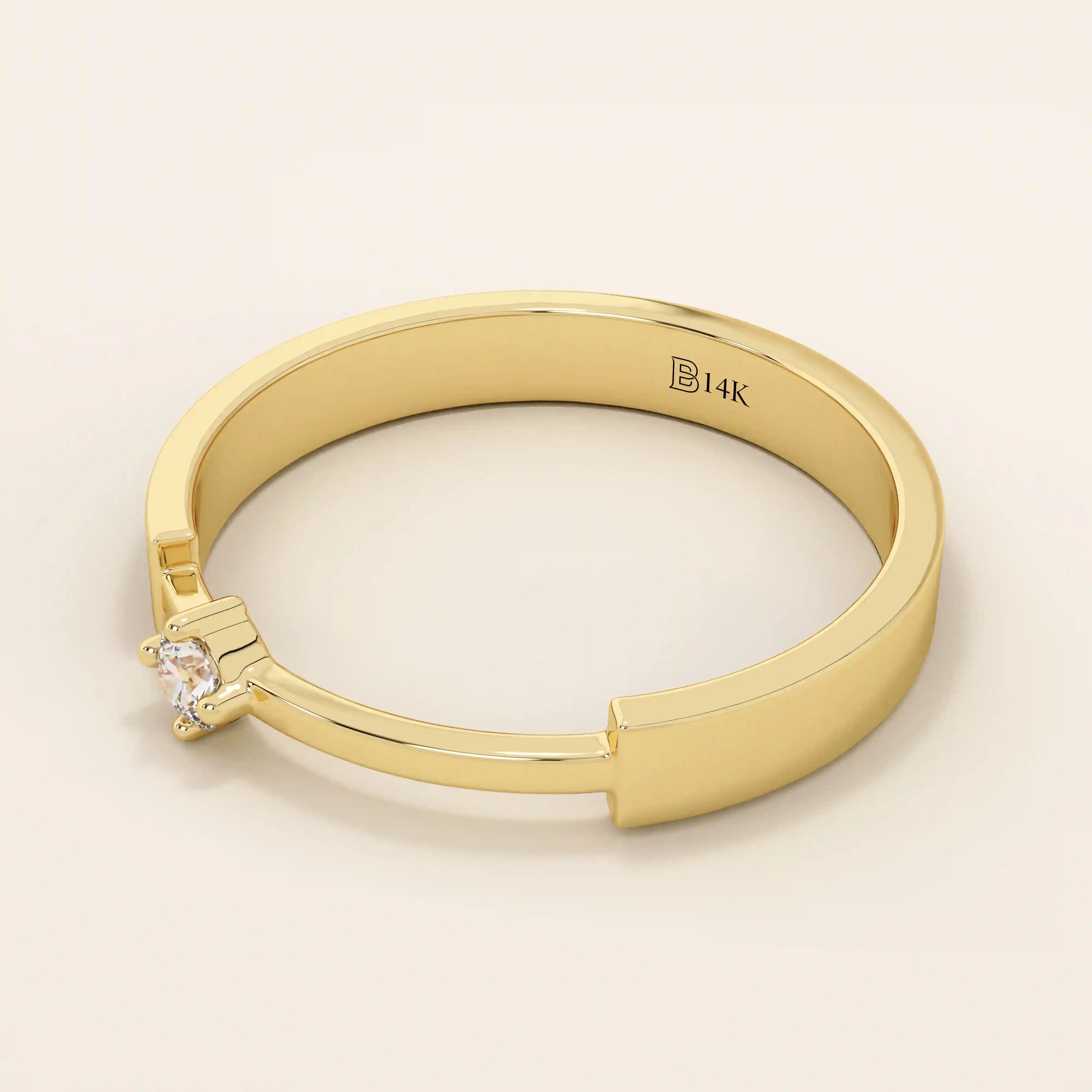 14k solid gold promise ring featuring a unique design with a single sparkling moissanite stone. Modern and elegant for everyday wear.
