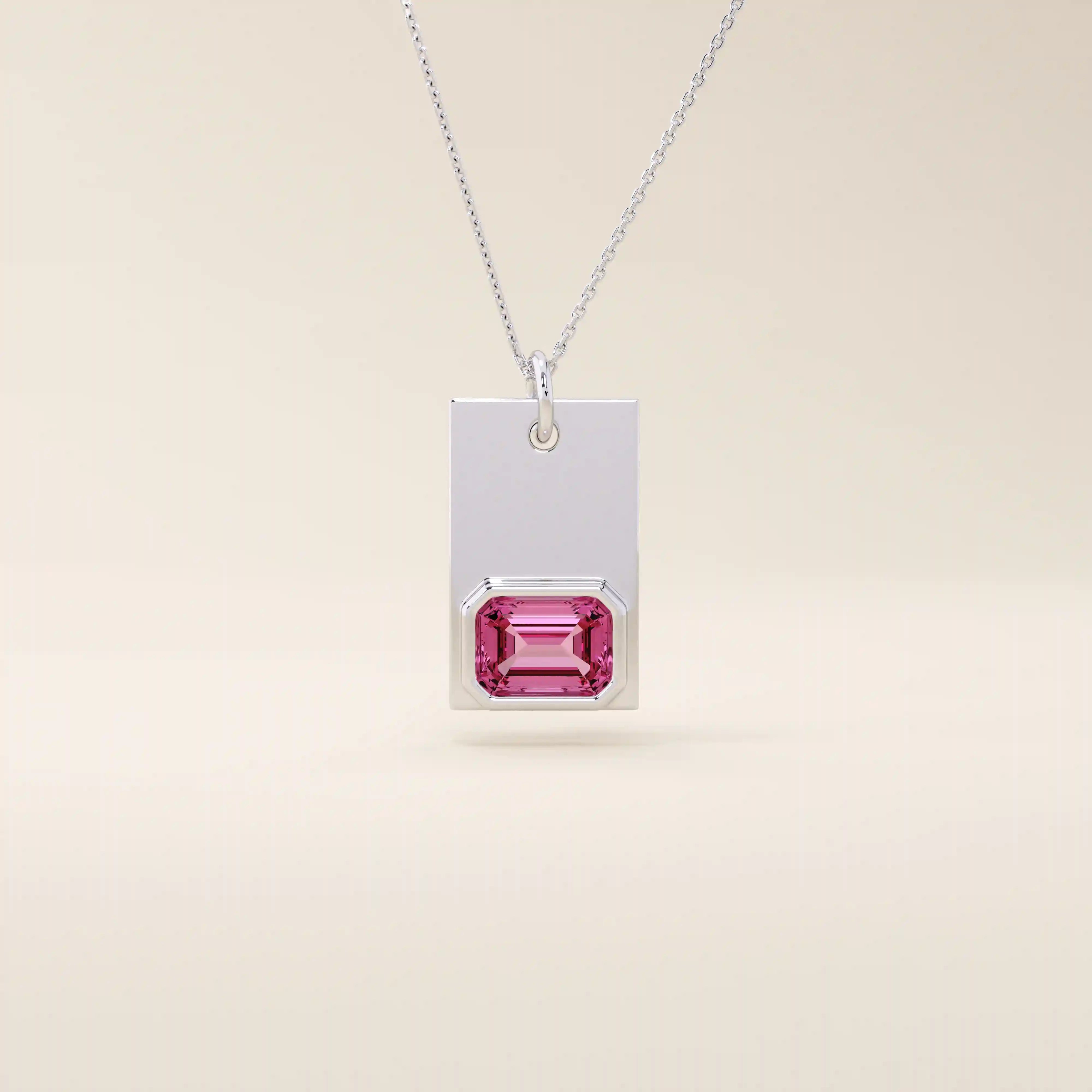 14k solid gold rectangle pendant with a bezel-set emerald-cut lab-grown ruby. A bold yet refined birthstone necklace with clean lines and rich red hue. Perfect for gifting or layering as meaningful fine jewelry.