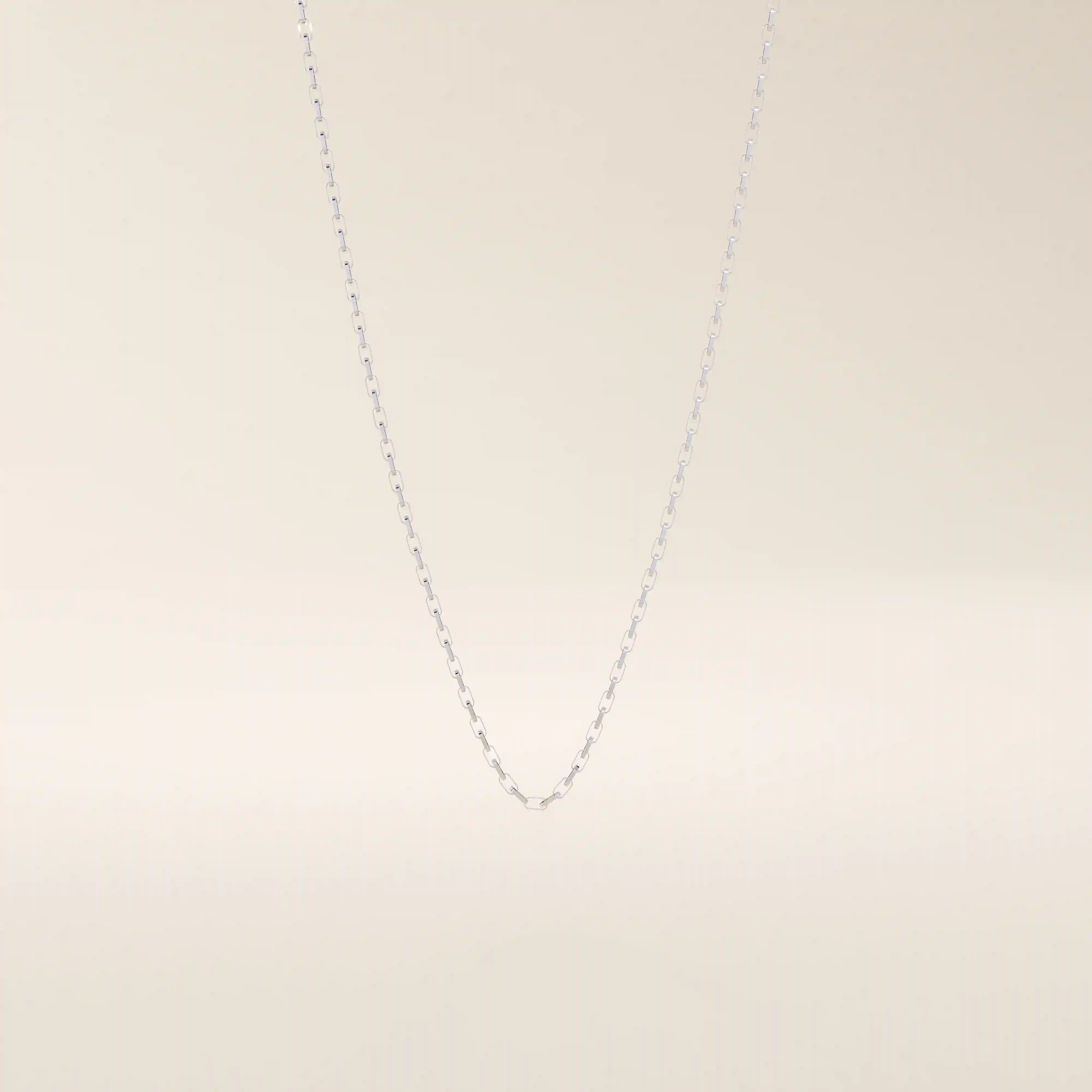 14k solid gold rolo chain necklace with round interlocking links and polished shine. A classic and sturdy gold chain. Great for everyday wear or stacking.