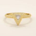 14k solid gold textured gold band bezel triangle cut moissanite