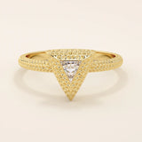 14k solid gold textured gold band bezel triangle cut moissanite